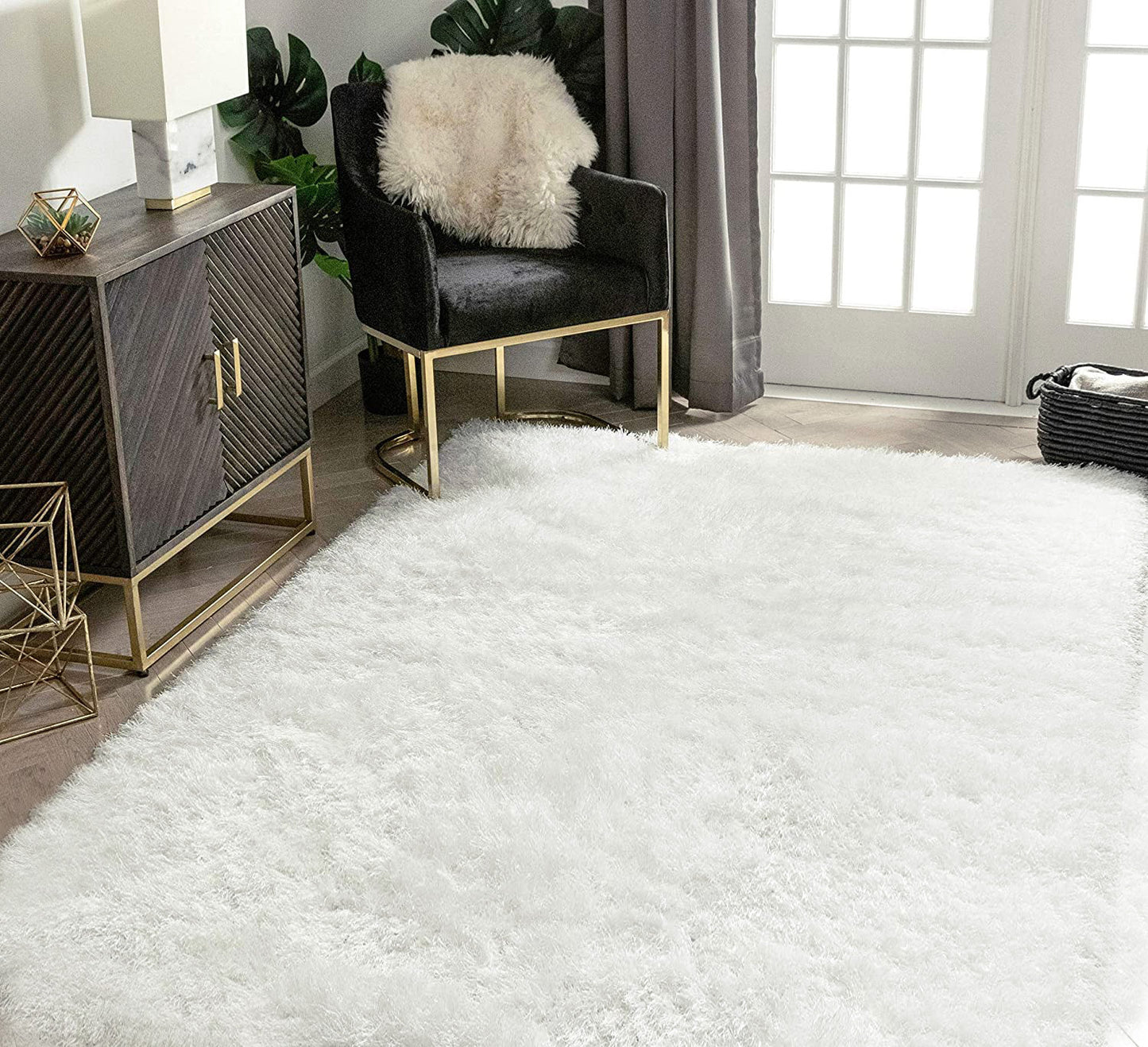 Large Soft Shag Rug Carpet Mat (Cream White, 230 x 160)