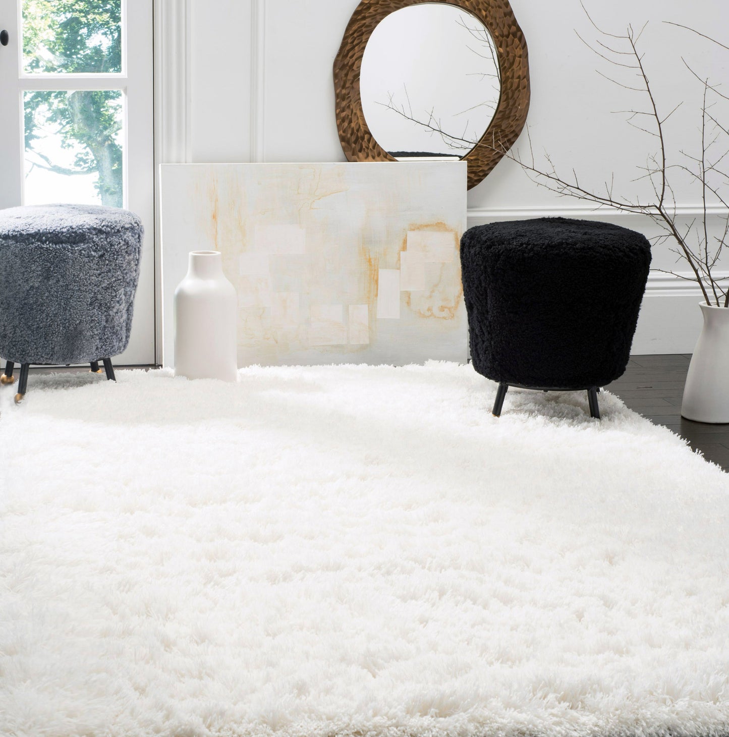 Large Soft Shag Rug Carpet Mat (Cream White, 230 x 160)