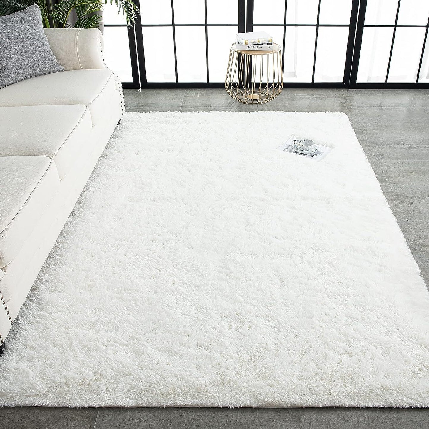Soft Shag Rug Carpet Mat (Cream White, 160 x 120)