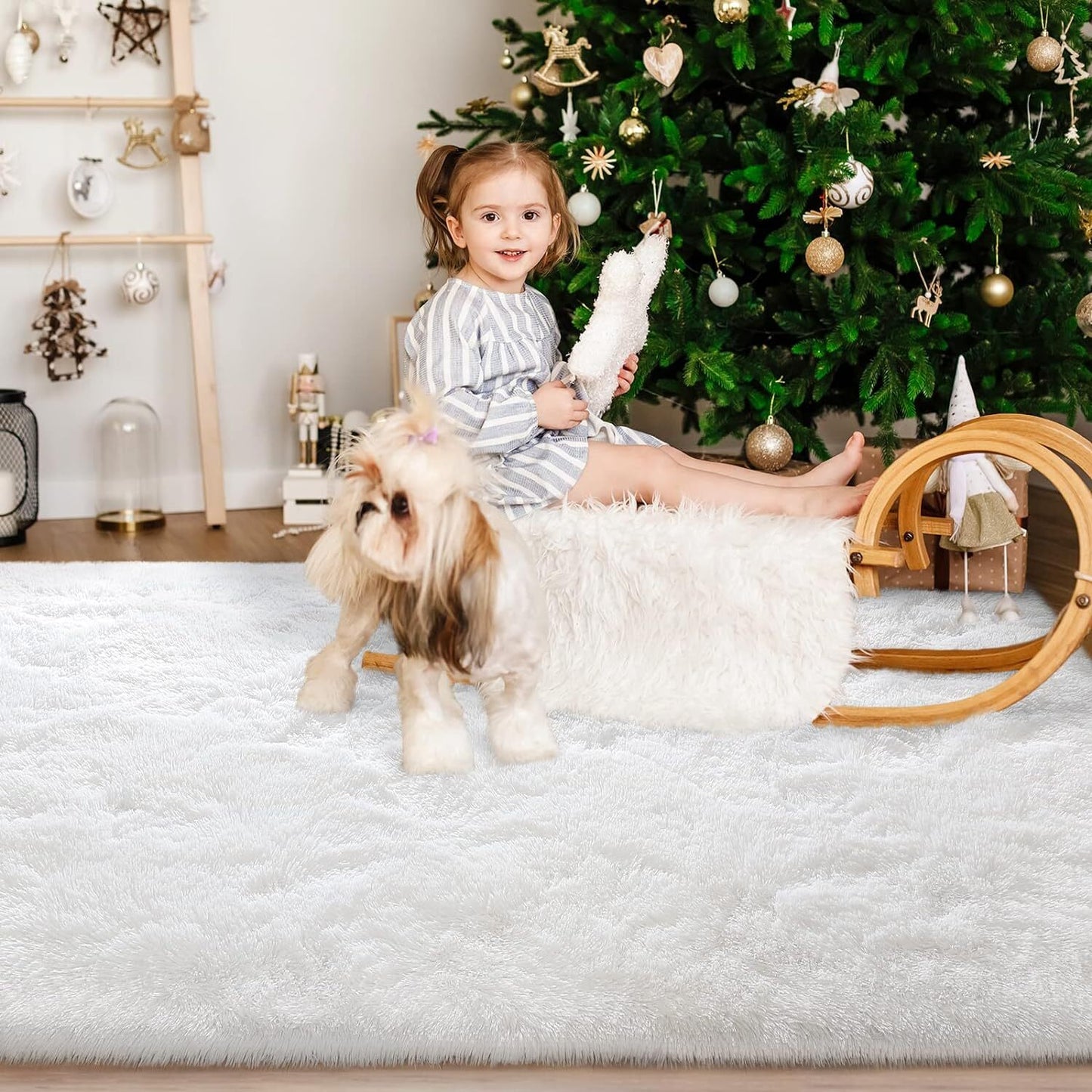 Soft Shag Rug Carpet Mat (Cream White, 160 x 120)