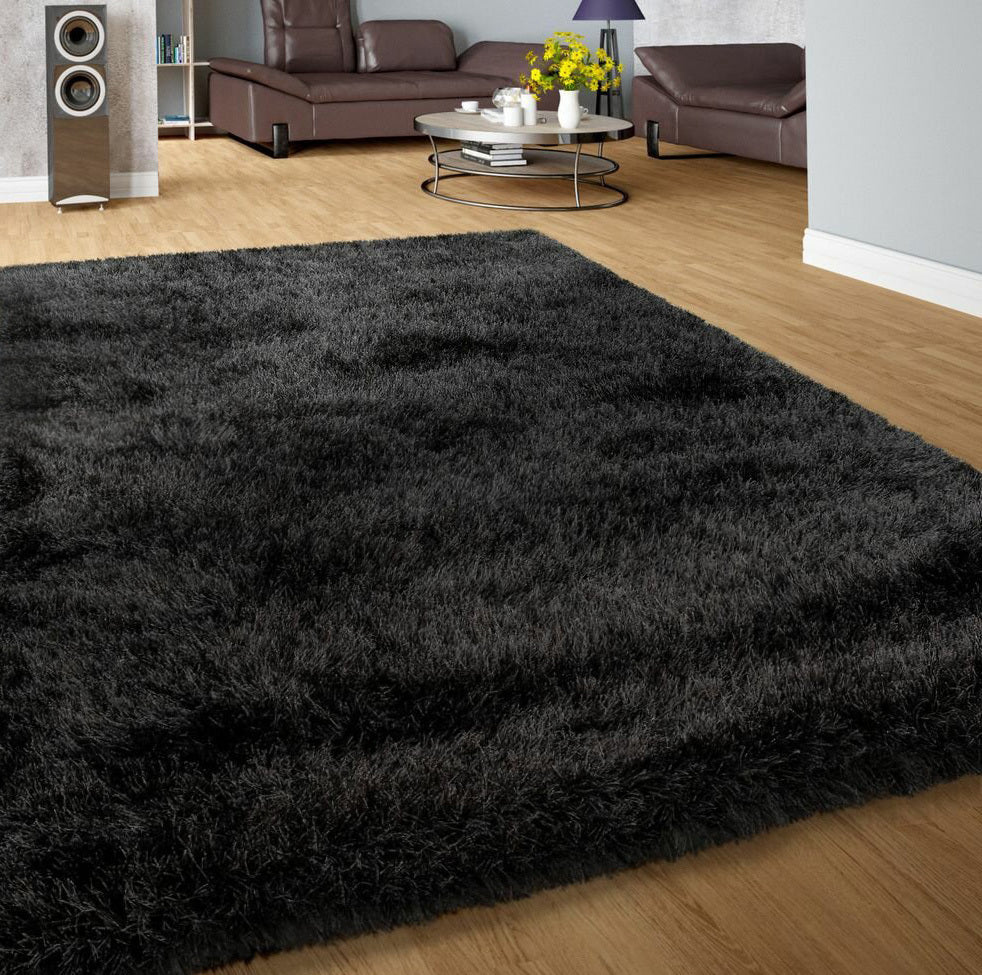 Soft Shag Rug Carpet Mat (Black, 160 x 120)