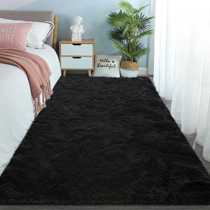 Soft Shag Rug Carpet Mat (Black, 160 x 120)