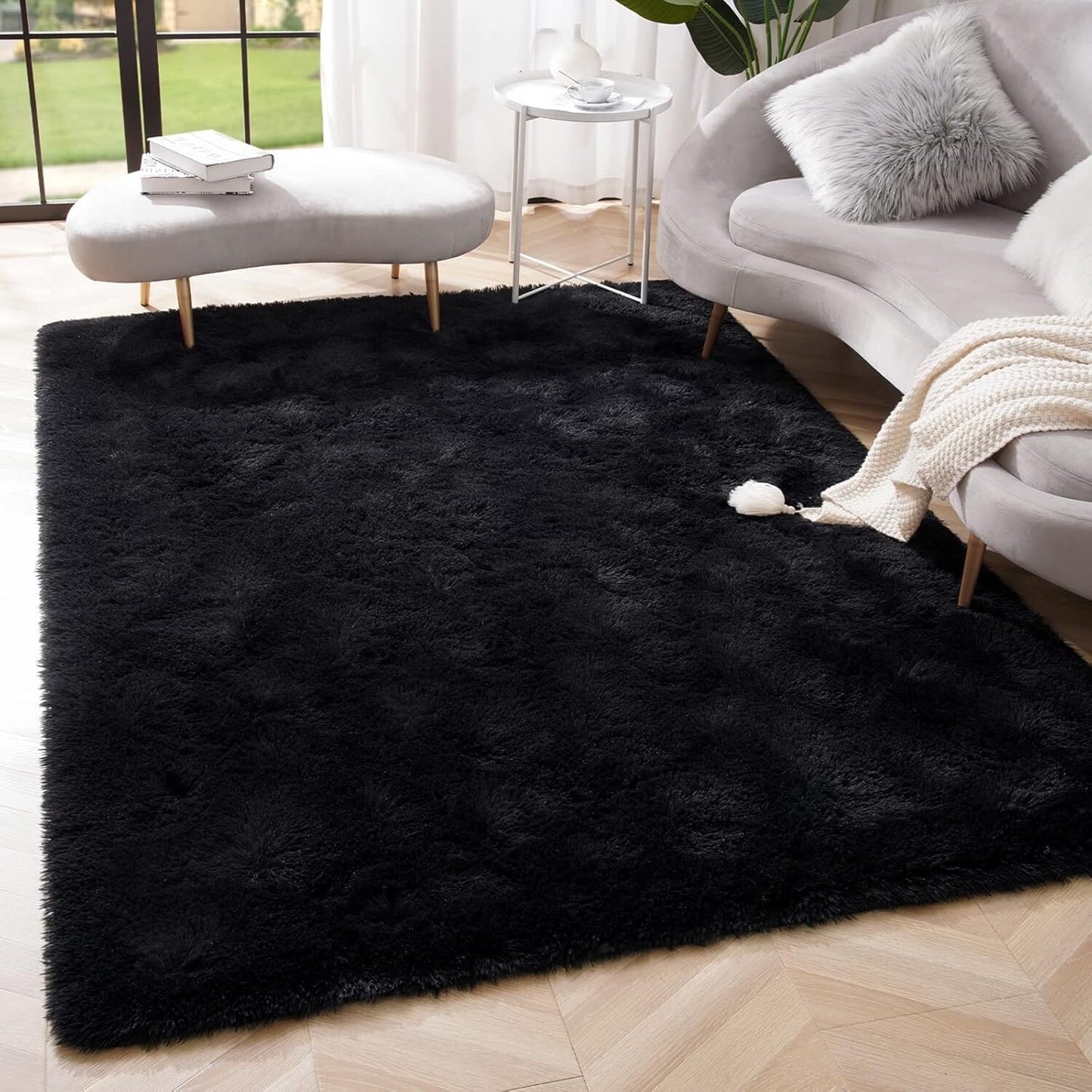 Soft Shag Rug Carpet Mat (Black, 160 x 120)