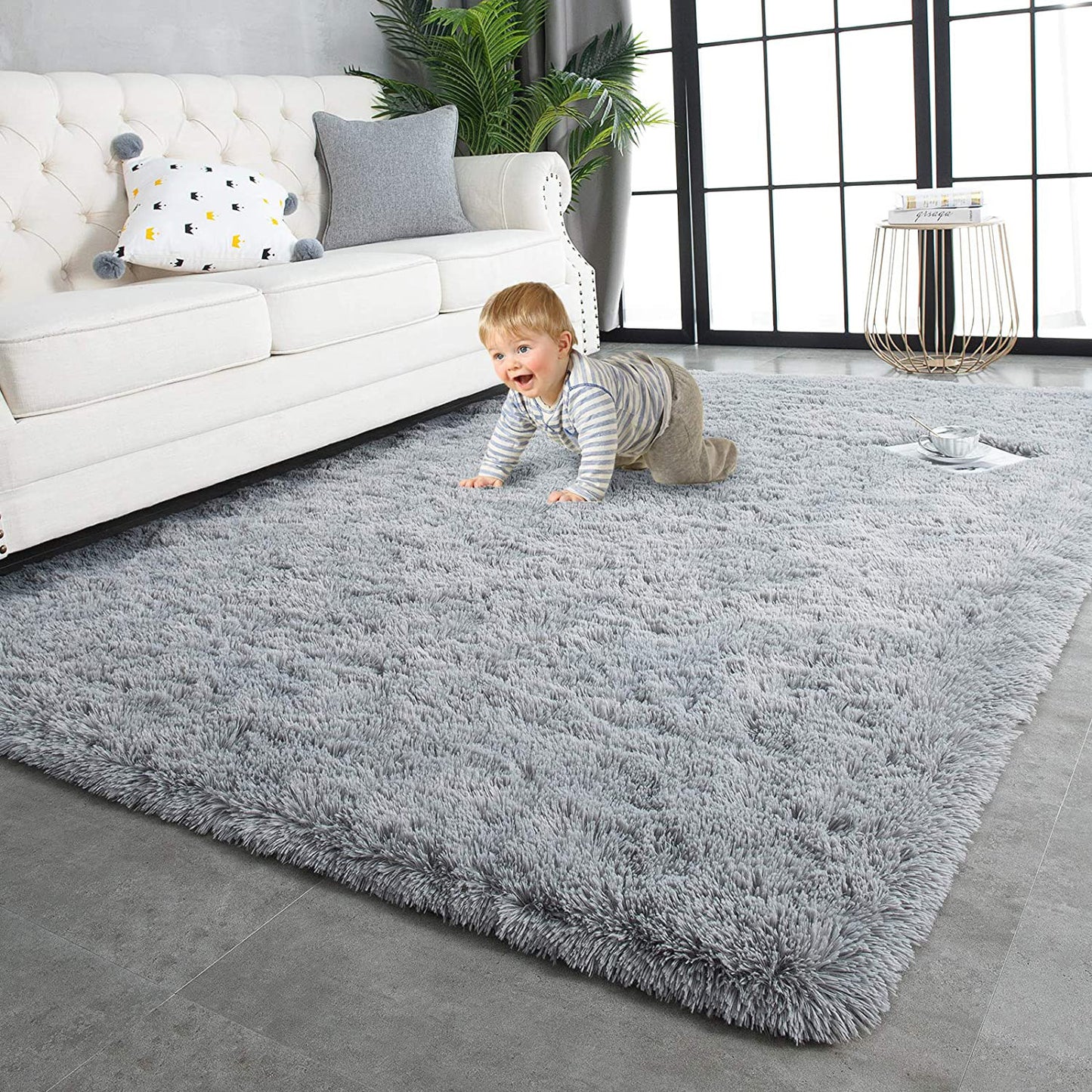 Soft Shag Rug Carpet Mat (Grey, 160 x 120)