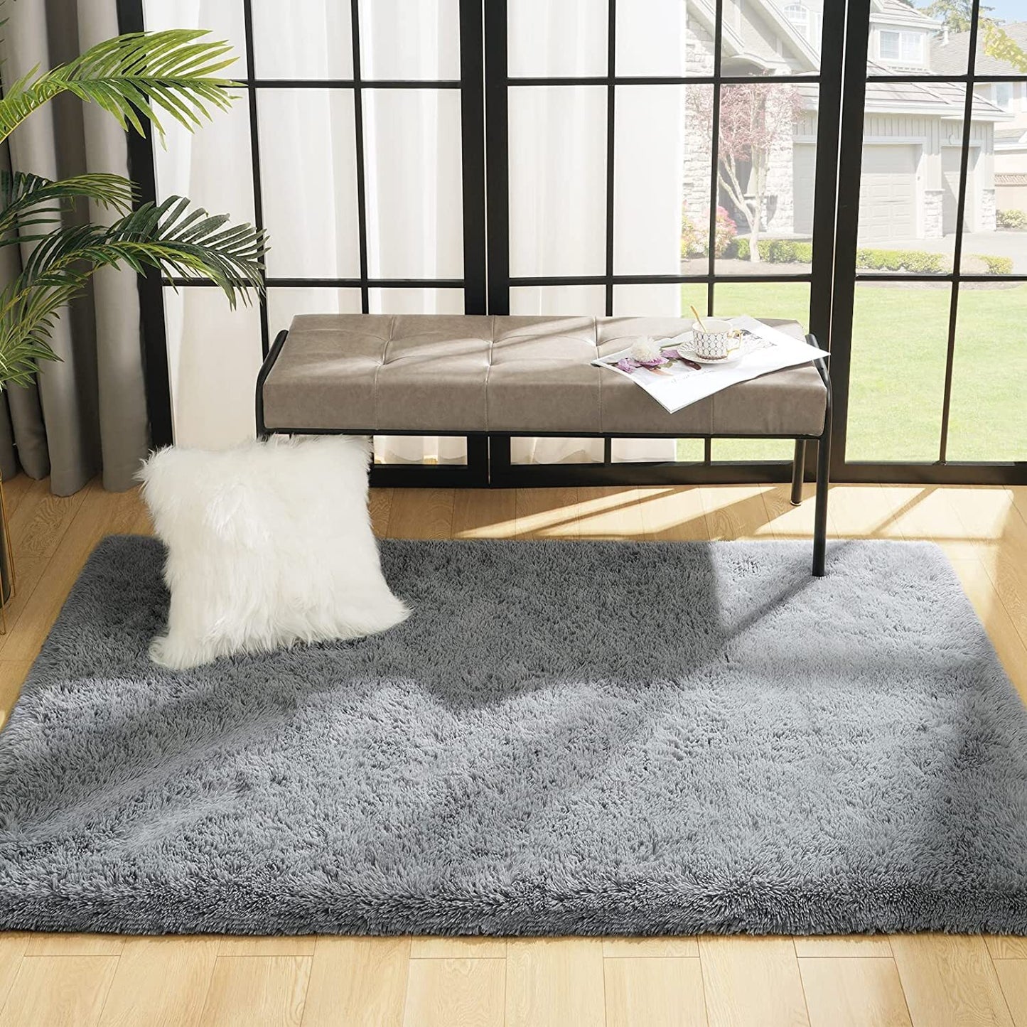 Soft Shag Rug Carpet Mat (Grey, 160 x 120)