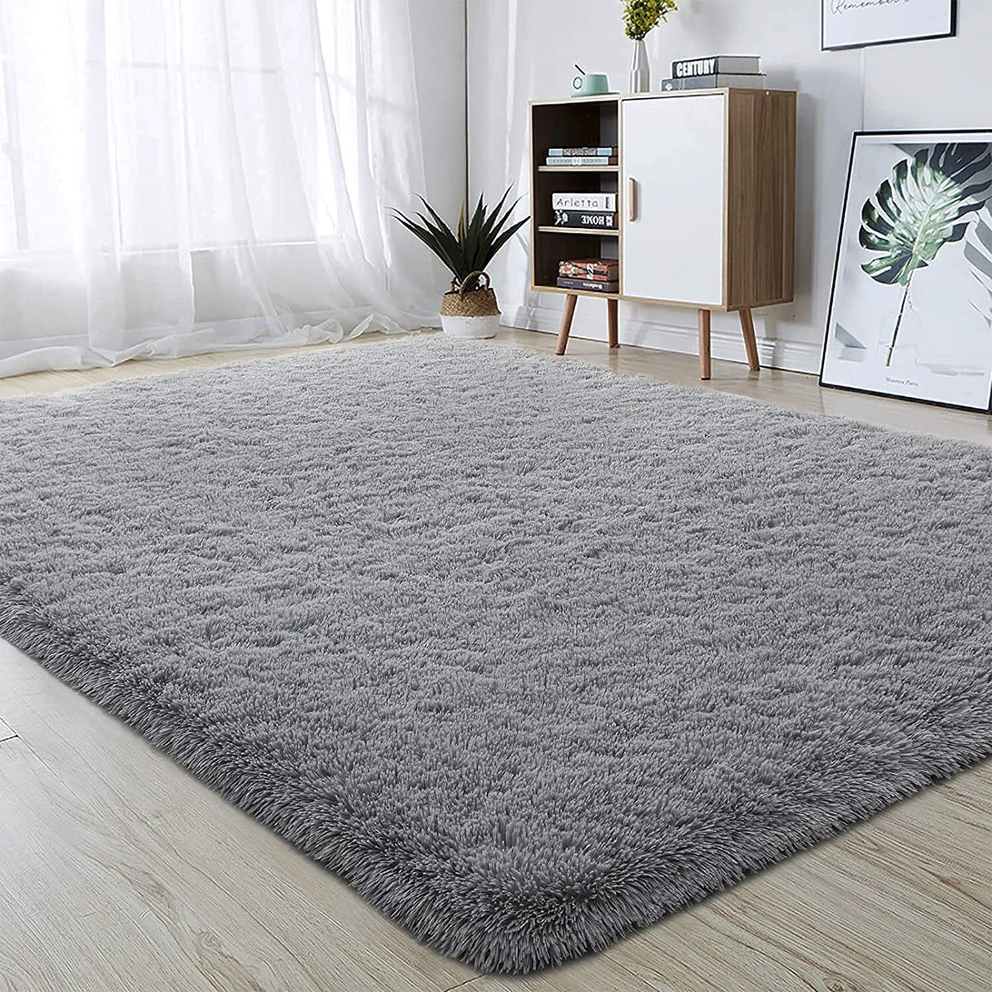 Soft Shag Rug Carpet Mat (Grey, 160 x 120)