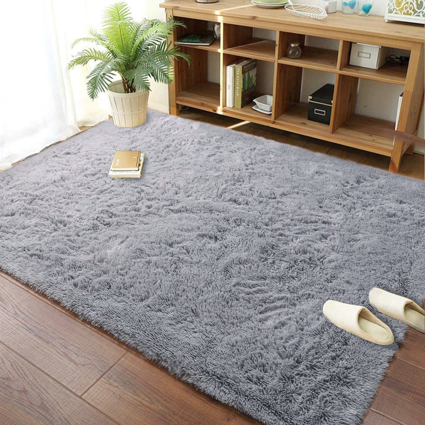 Soft Shag Rug Carpet Mat (Grey, 160 x 120)