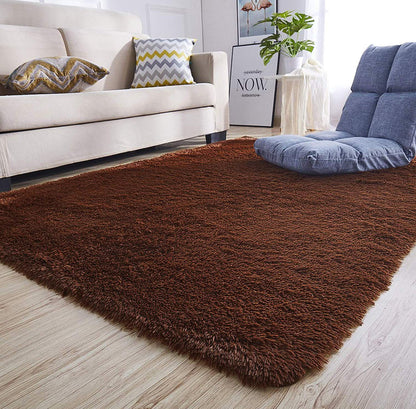 Soft Shag Rug Carpet Mat (Chocolate, 160 x 120)