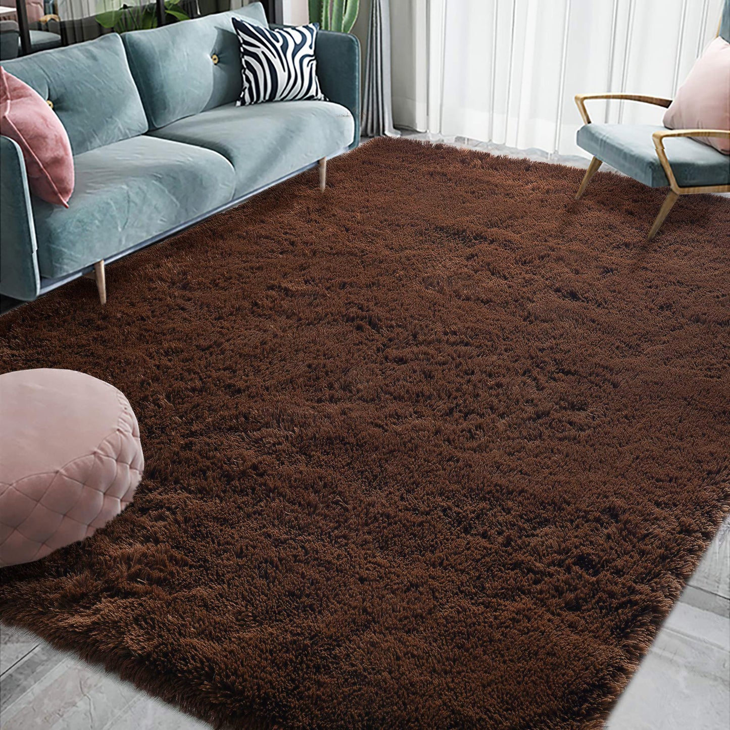 Soft Shag Rug Carpet Mat (Chocolate, 160 x 120)