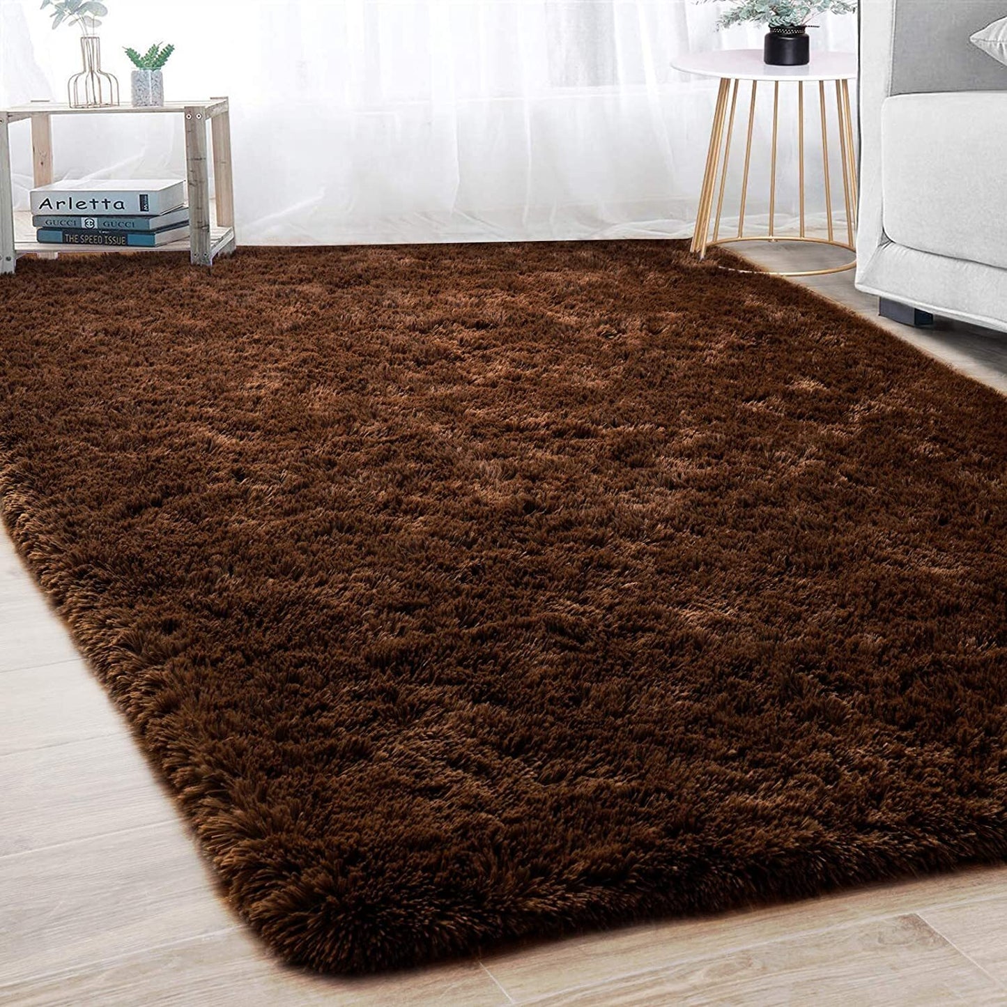 Soft Shag Rug Carpet Mat (Chocolate, 160 x 120)