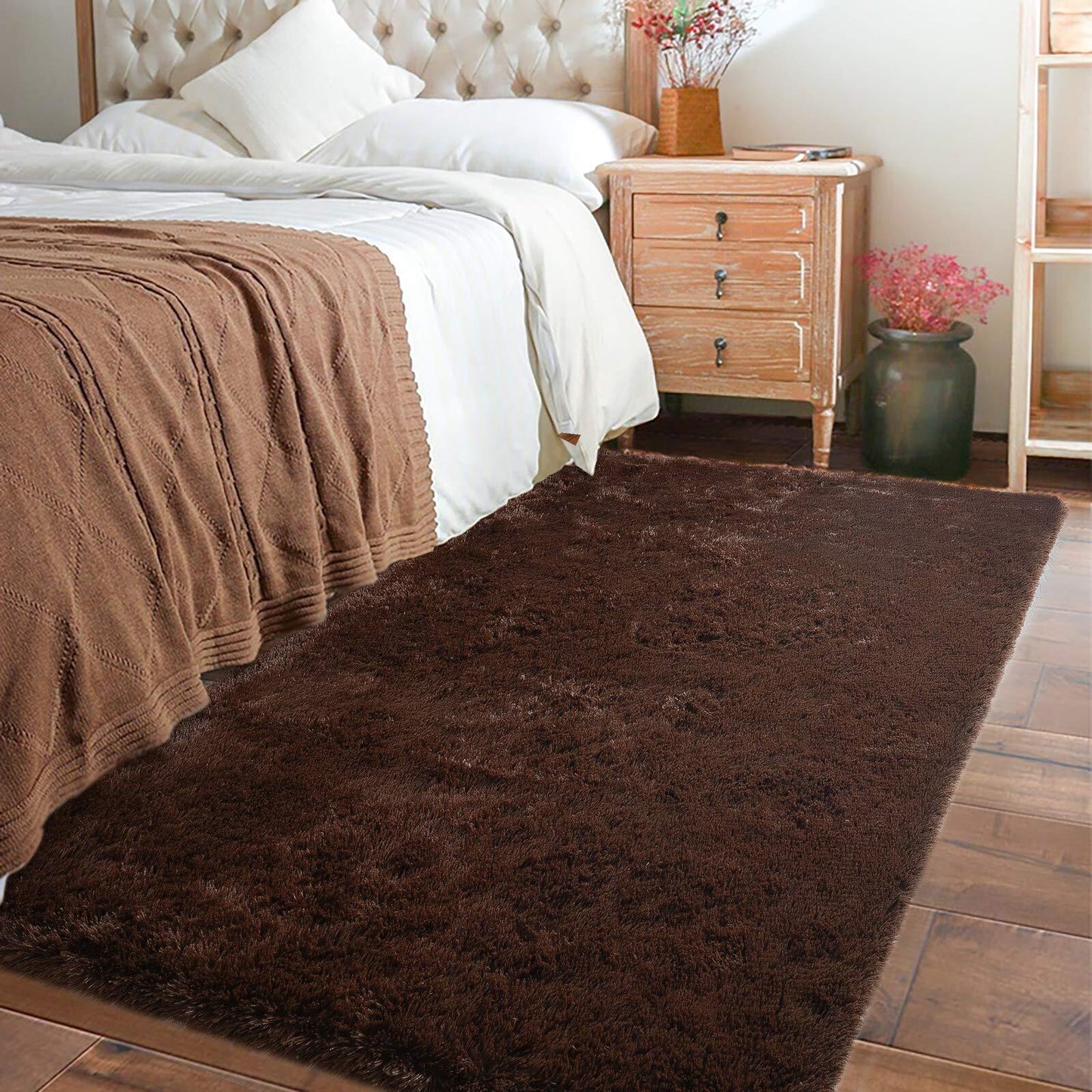 Soft Shag Rug Carpet Mat (Chocolate, 160 x 120)