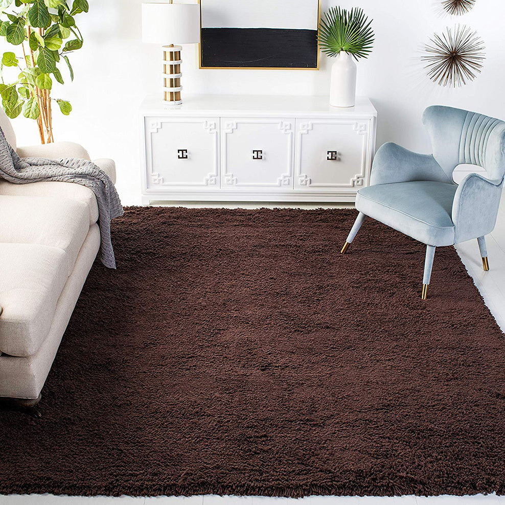 Soft Shag Rug Carpet Mat (Chocolate, 160 x 120)