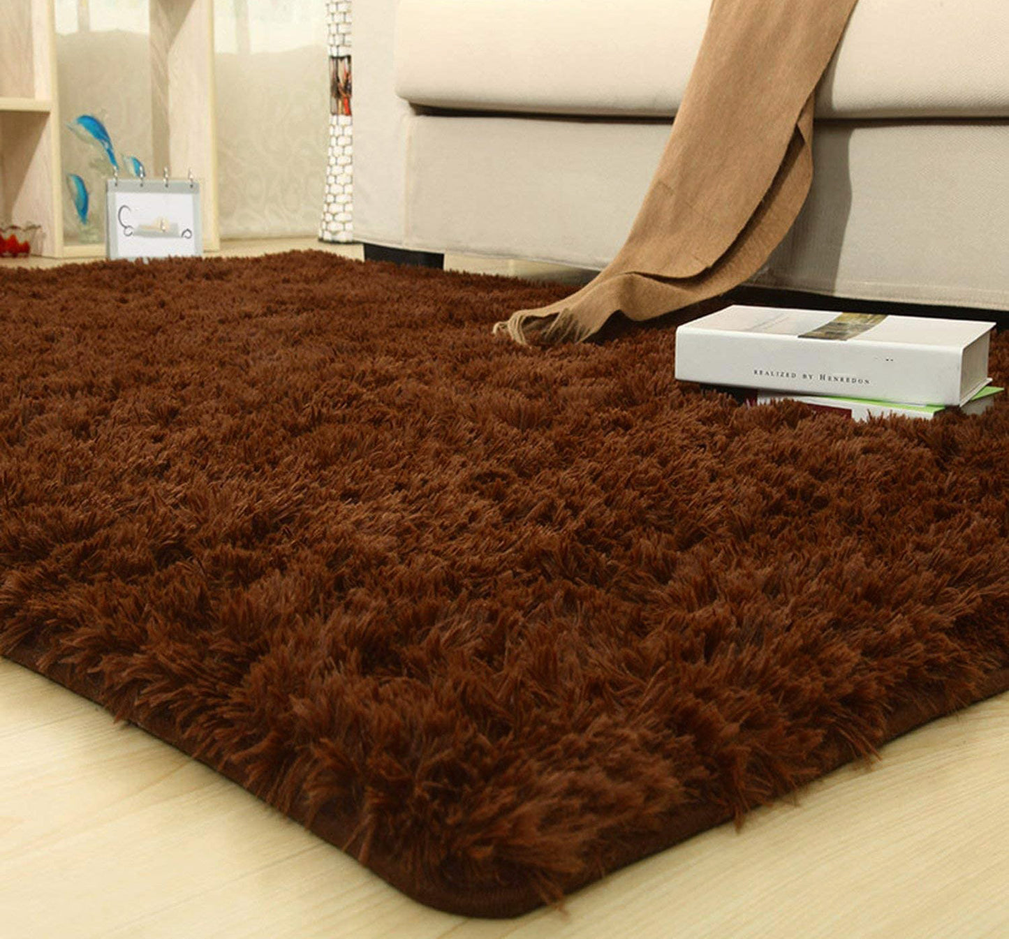 Soft Shag Rug Carpet Mat (Chocolate, 160 x 120)