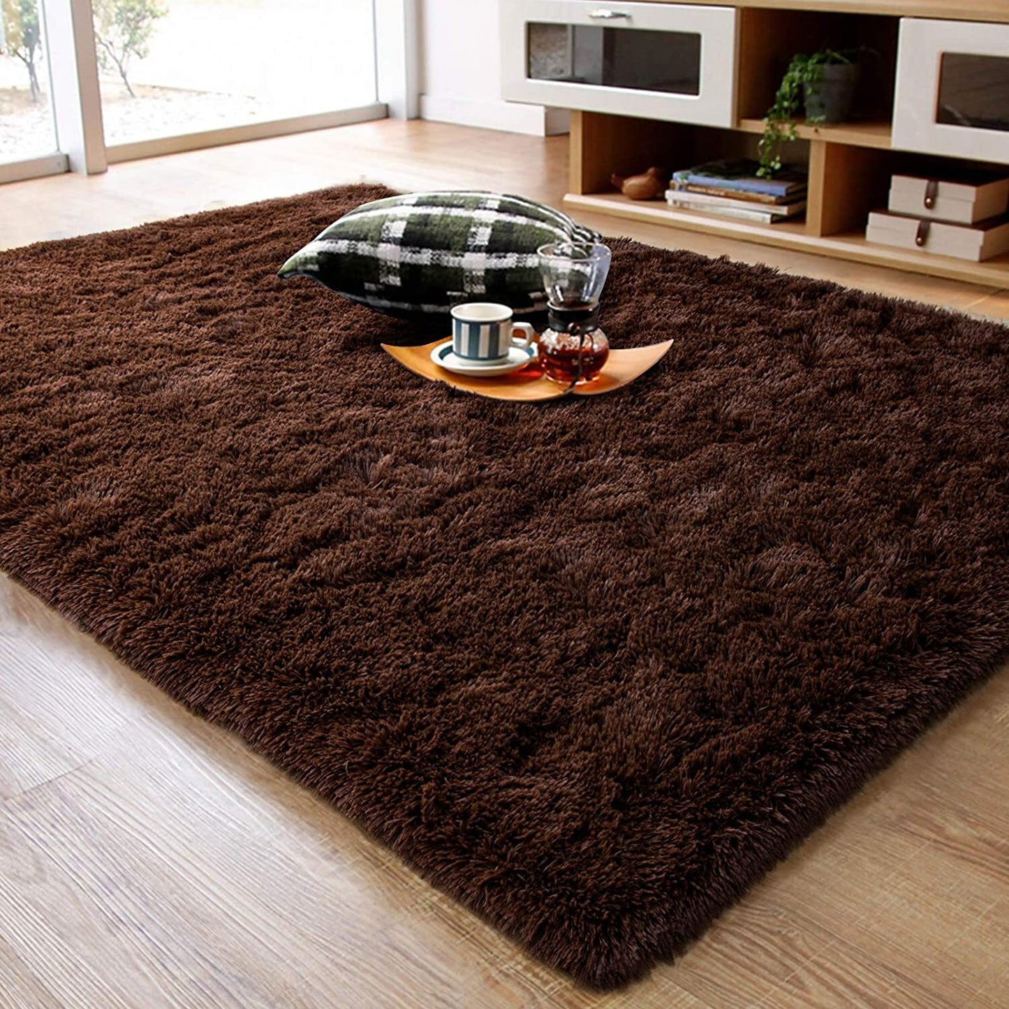 Soft Shag Rug Carpet Mat (Chocolate, 160 x 120)