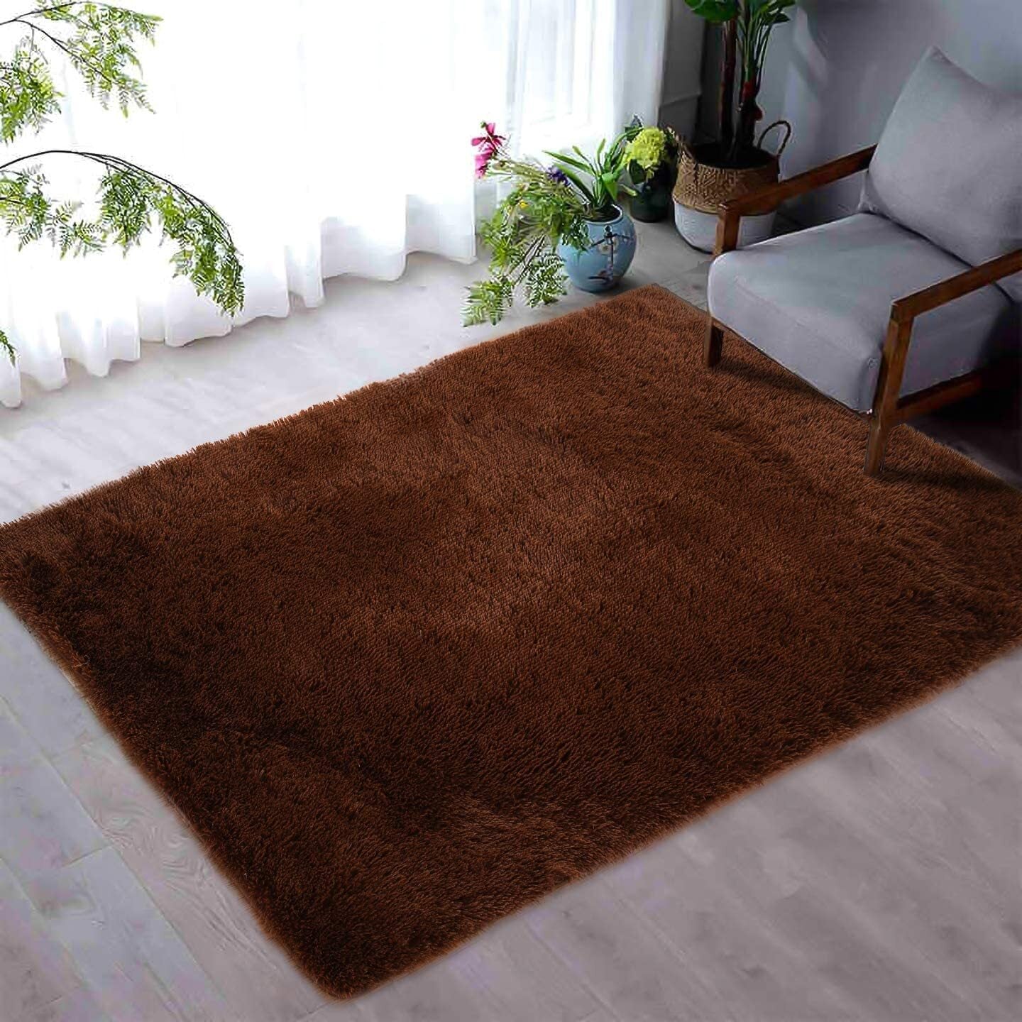 Soft Shag Rug Carpet Mat (Chocolate, 160 x 120)