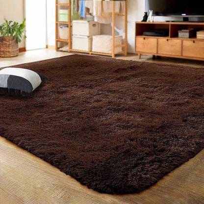 Soft Shag Rug Carpet Mat (Chocolate, 160 x 120)