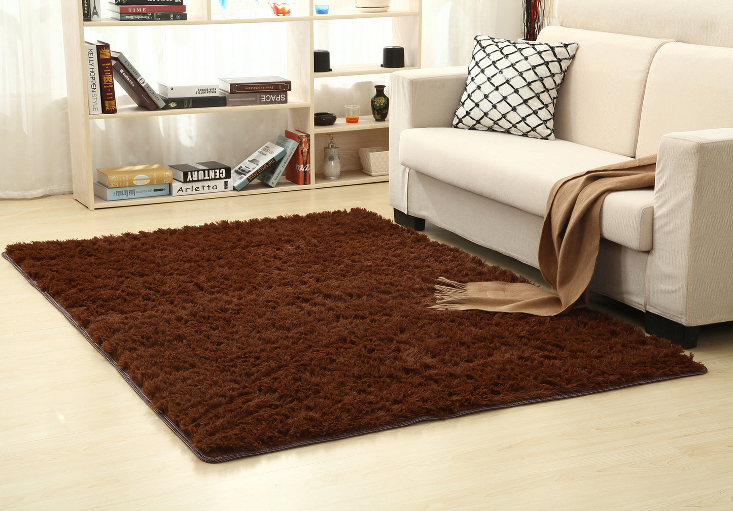 Soft Shag Rug Carpet Mat (Chocolate, 160 x 120)