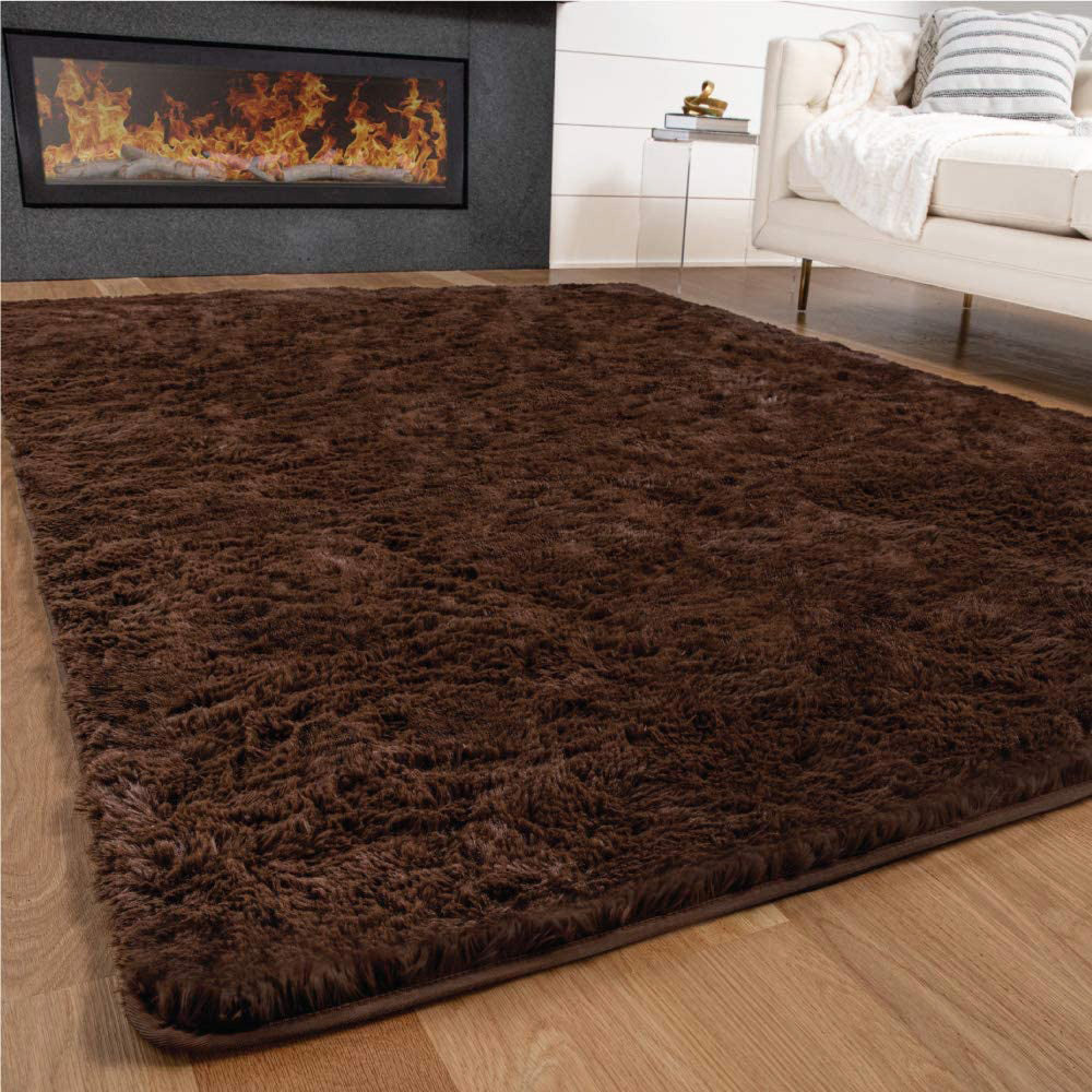 Soft Shag Rug Carpet Mat (Chocolate, 160 x 120)