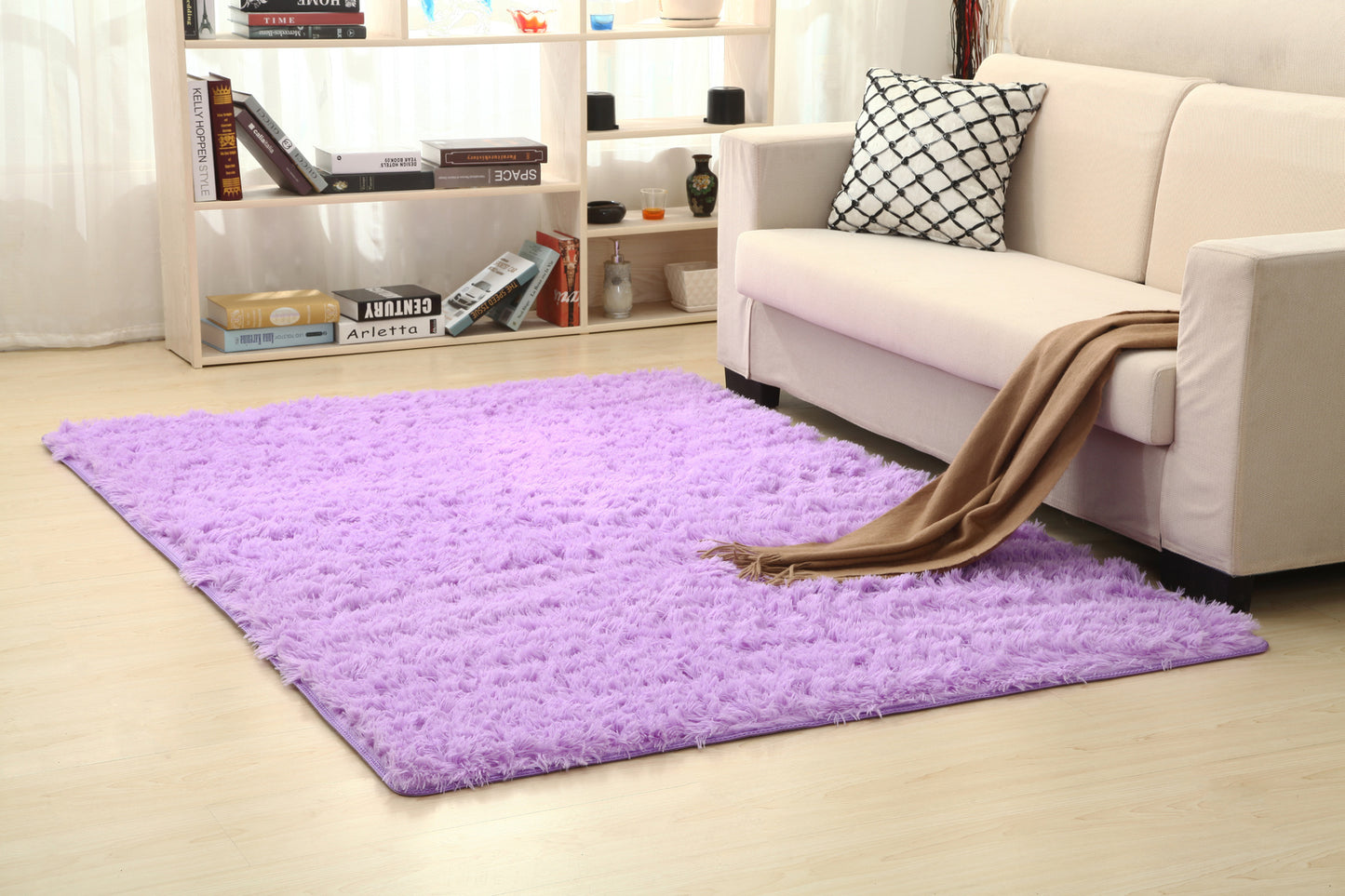 Soft Shag Rug Carpet Mat (Purple, 160 x 120)