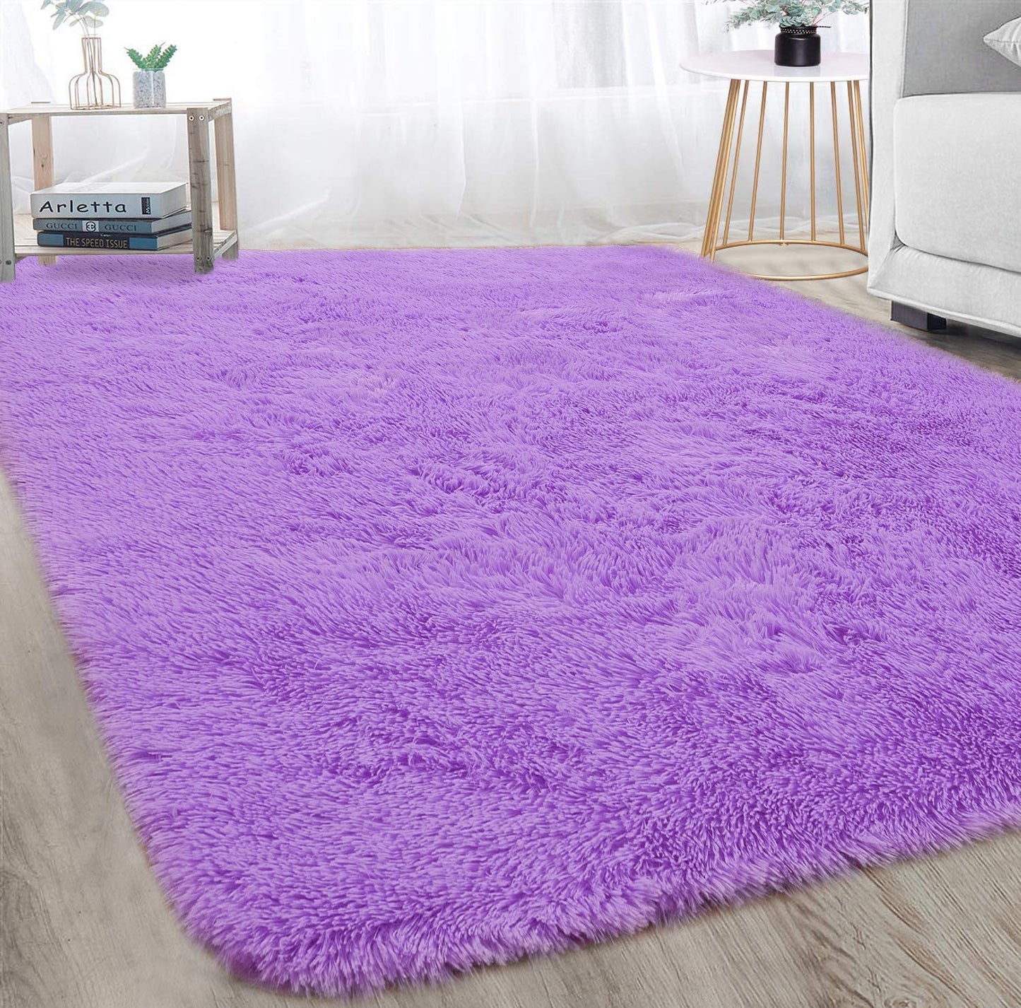 Soft Shag Rug Carpet Mat (Purple, 160 x 120)