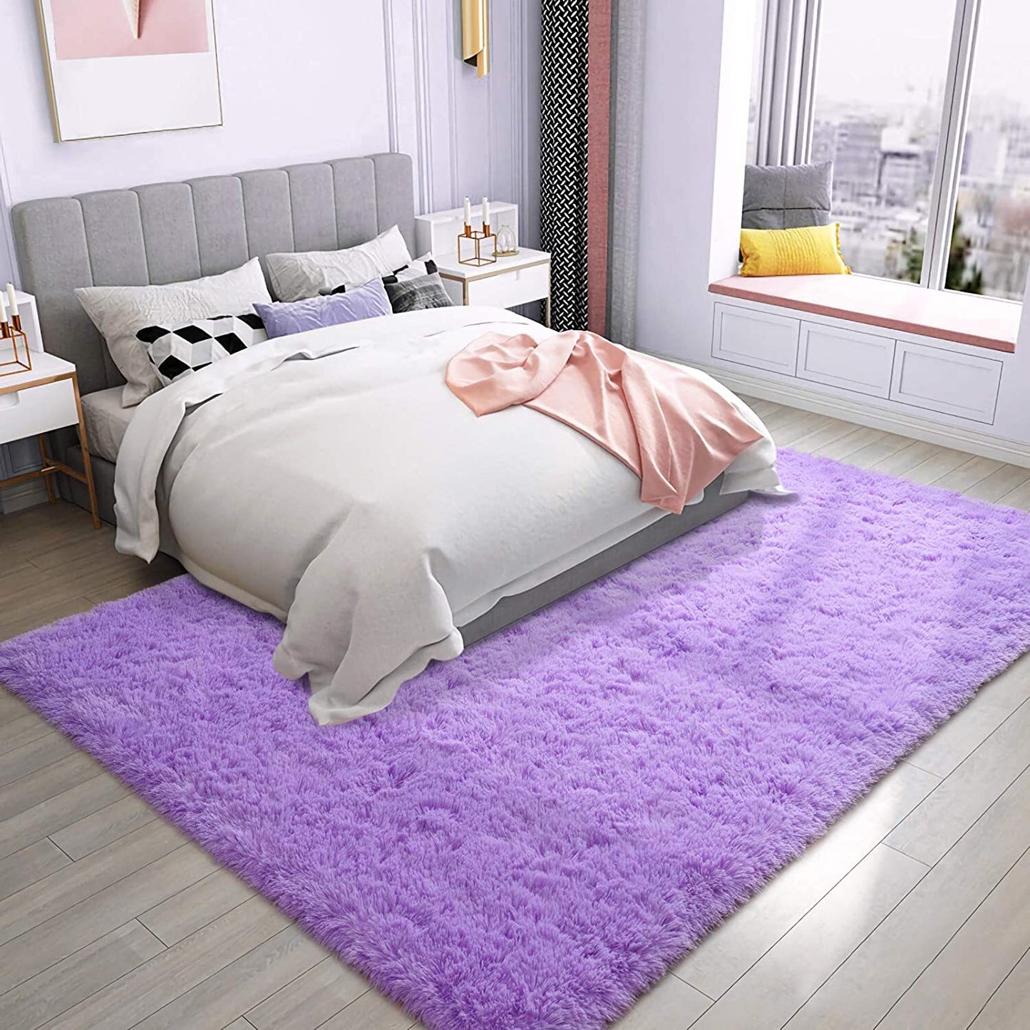 Soft Shag Rug Carpet Mat (Purple, 160 x 120)