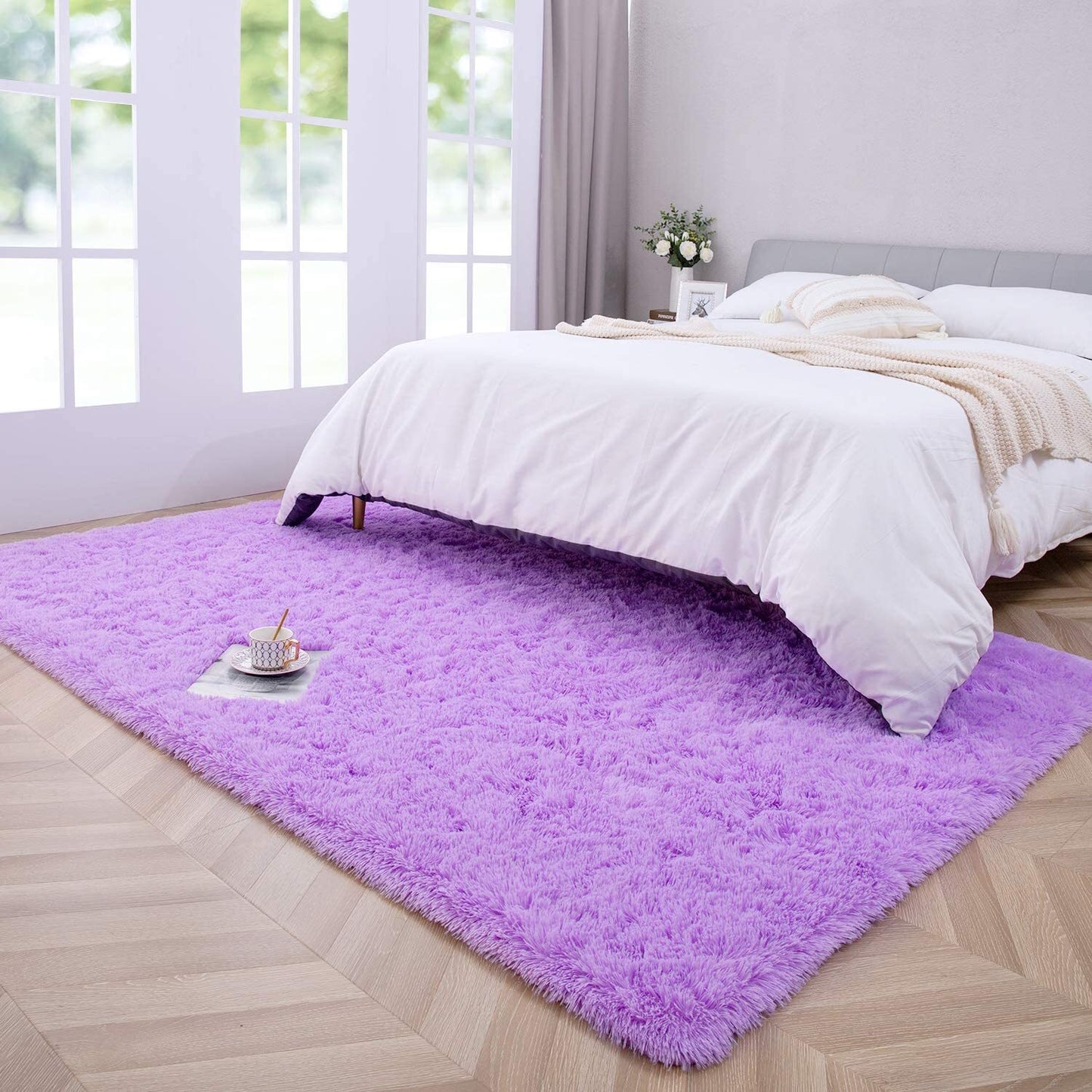 Soft Shag Rug Carpet Mat (Purple, 160 x 120)