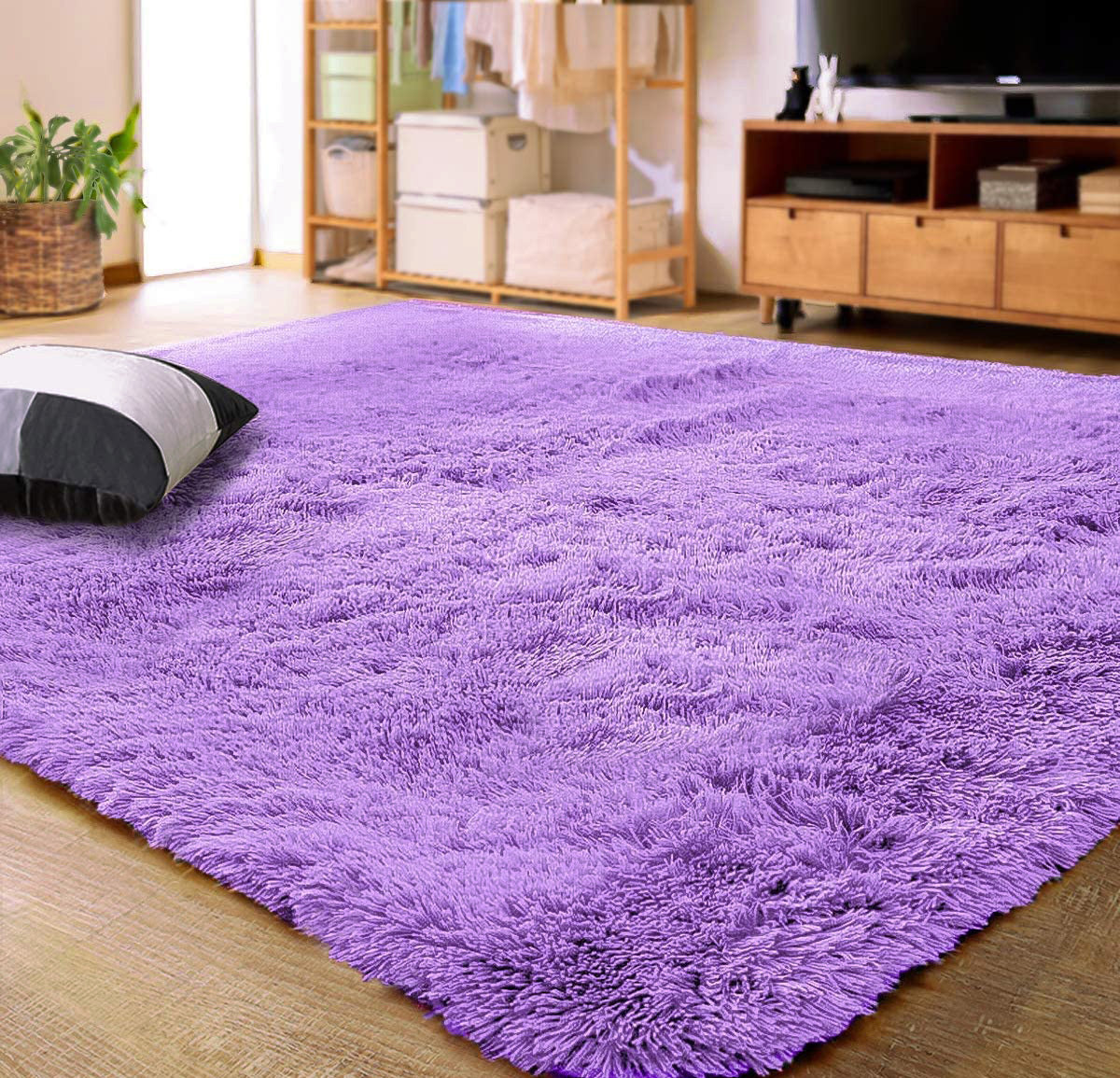 Soft Shag Rug Carpet Mat (Purple, 160 x 120)