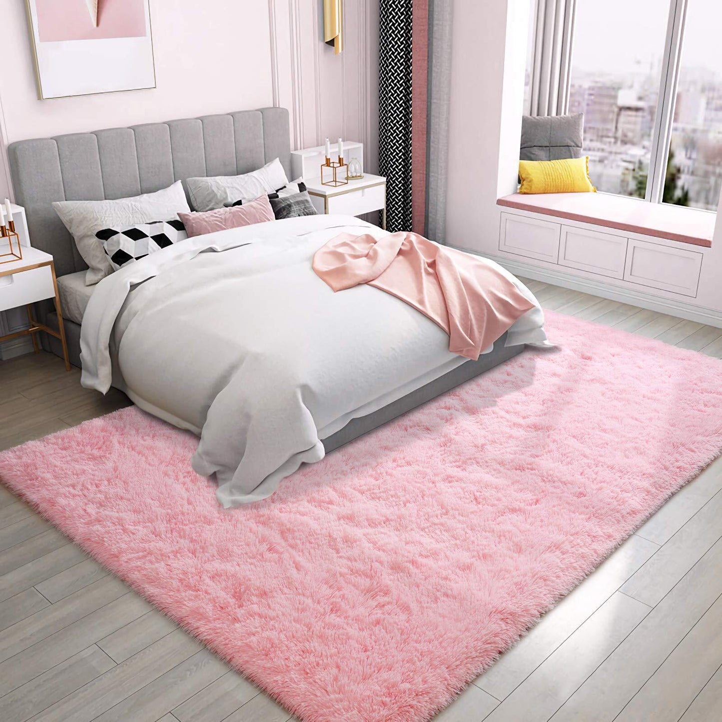 Soft Shag Rug Carpet Mat (Pink, 160 x 120)