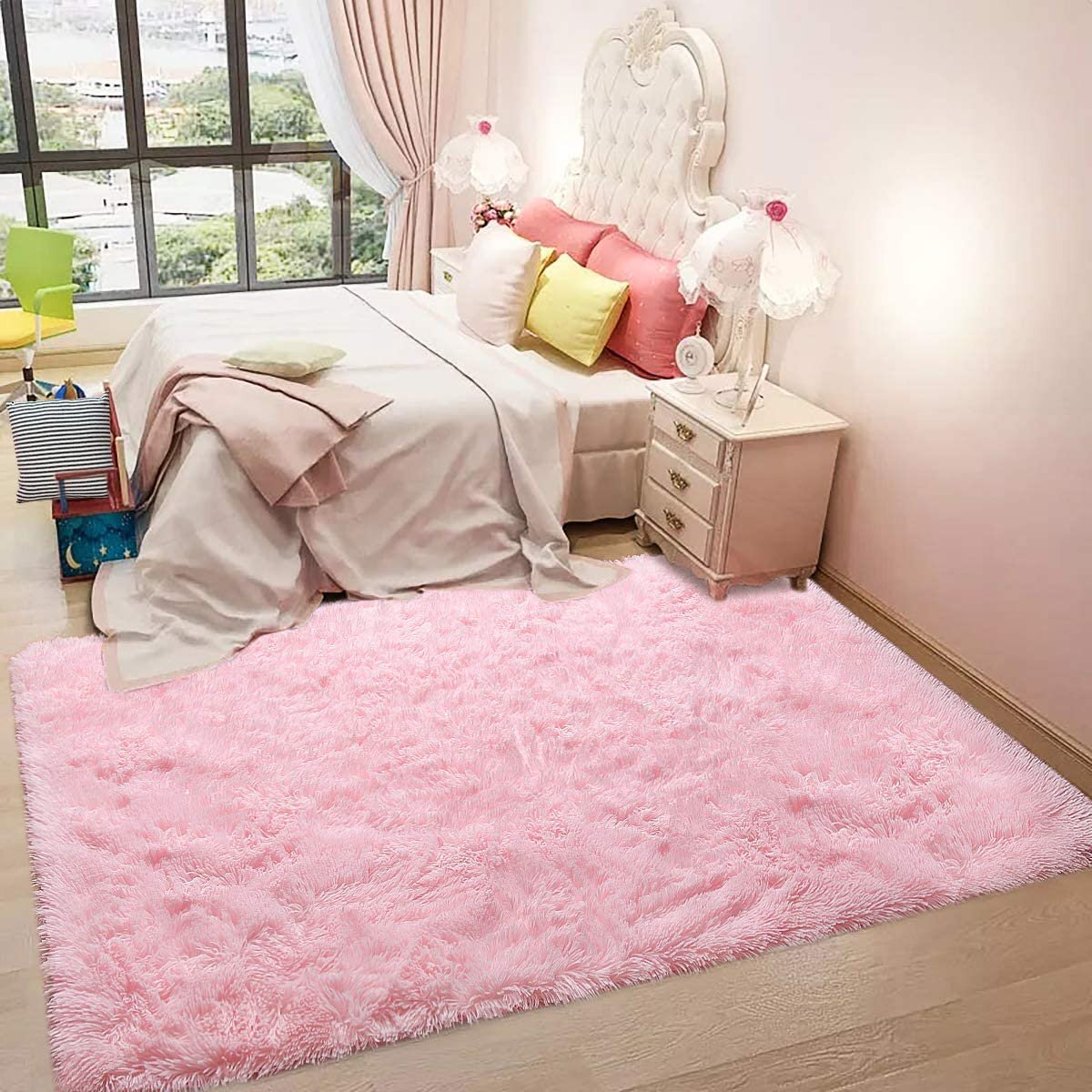 Soft Shag Rug Carpet Mat (Pink, 160 x 120)