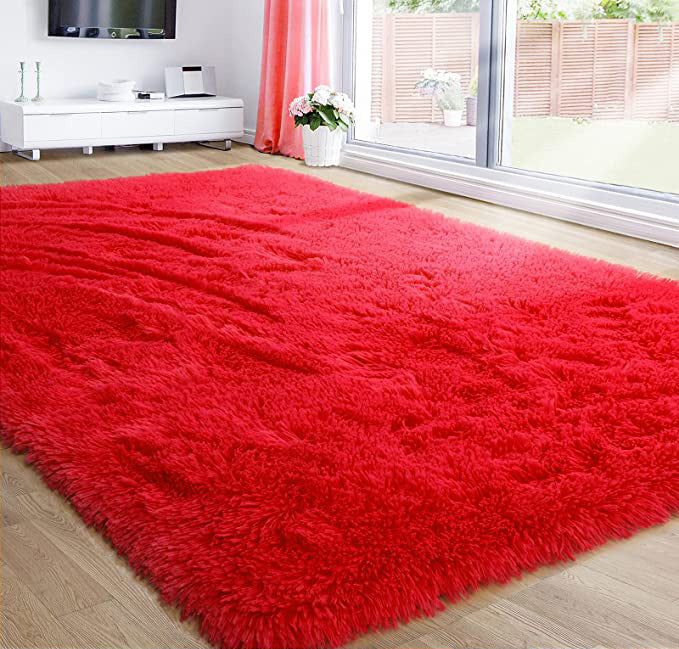 Soft Shag Rug Carpet Mat (Red, 160 x 120)