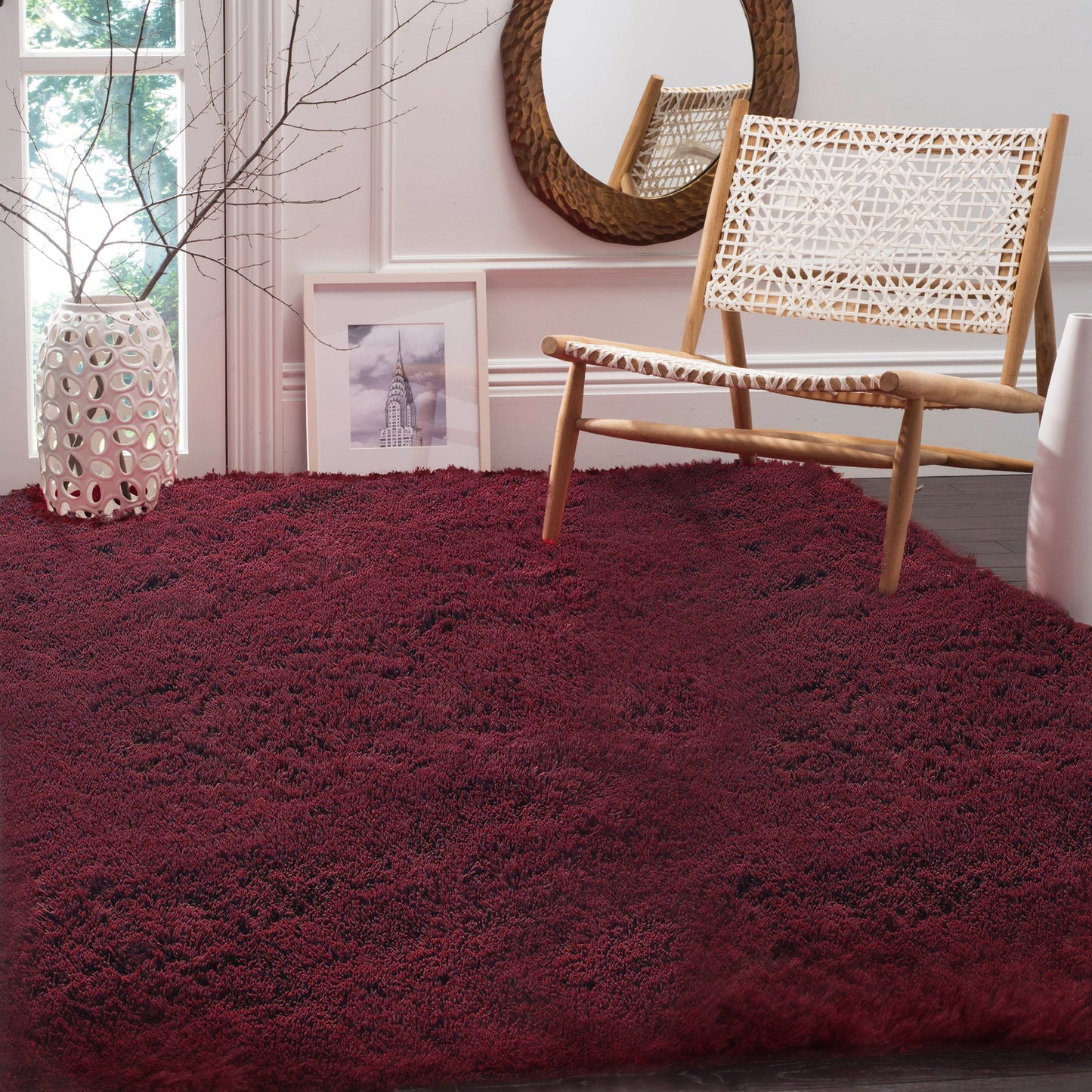 Soft Shag Rug Carpet Mat (Wine, 160 x 120)