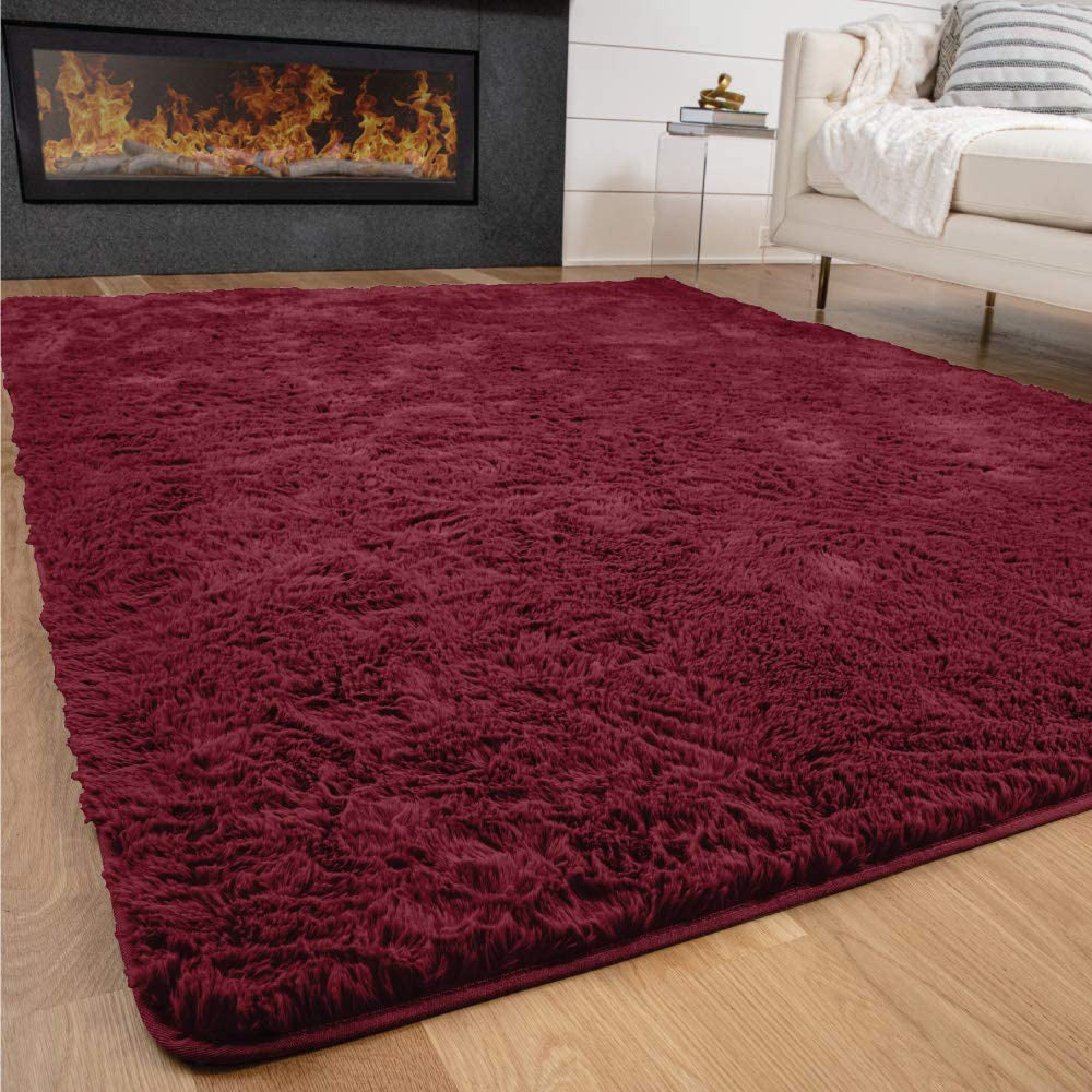 Soft Shag Rug Carpet Mat (Wine, 160 x 120)