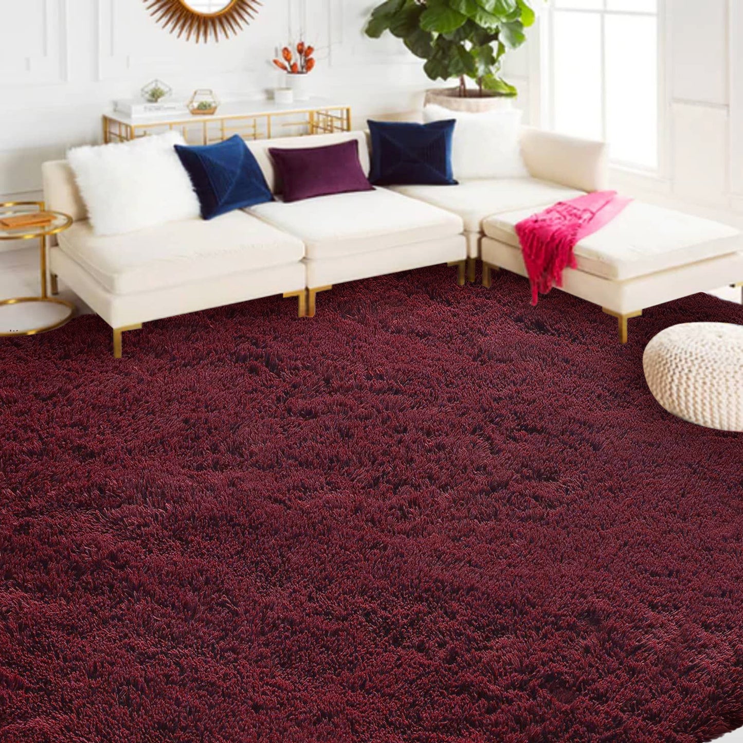 Soft Shag Rug Carpet Mat (Wine, 160 x 120)