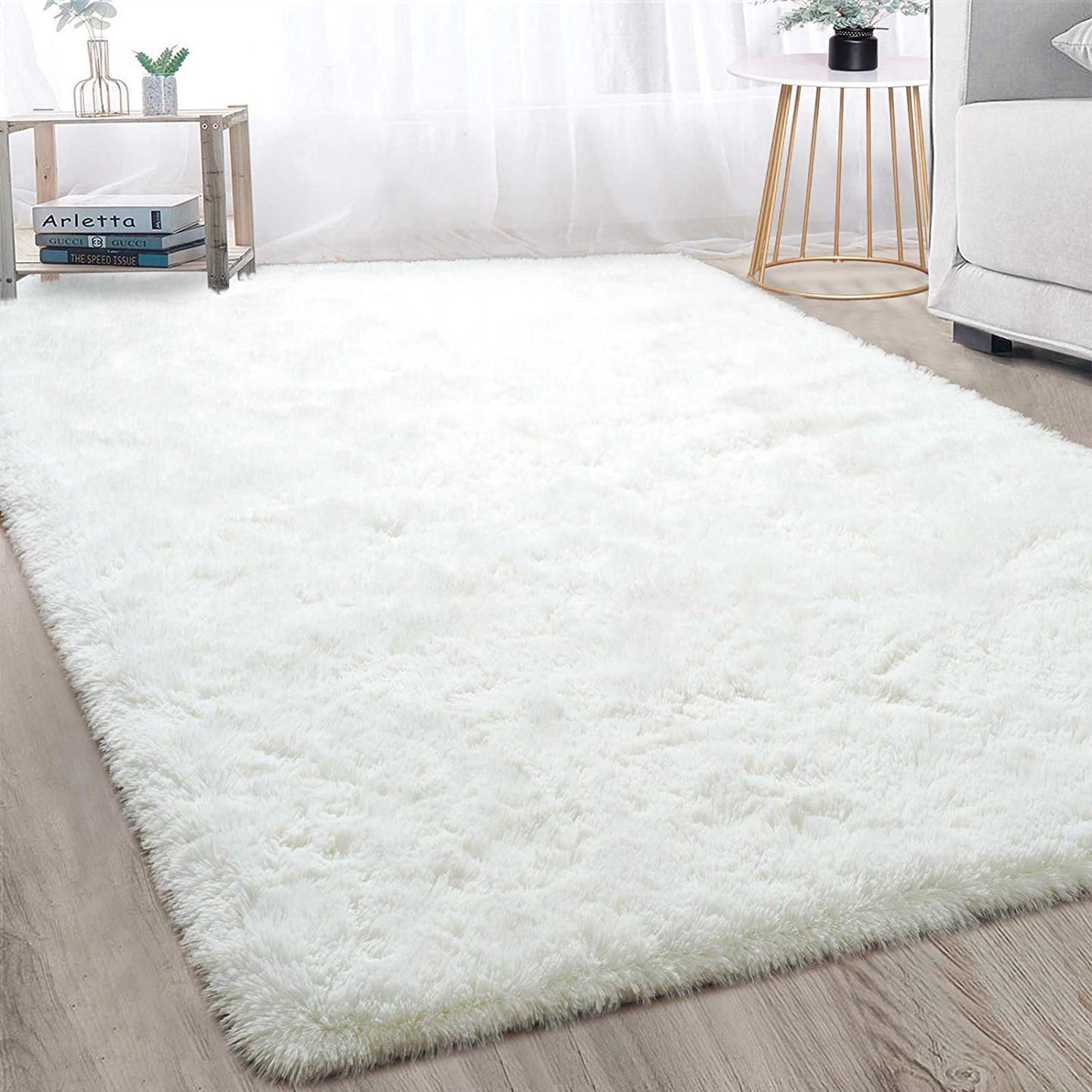 Soft Shag Rug Carpet Mat (Cream White, 160 x 120)