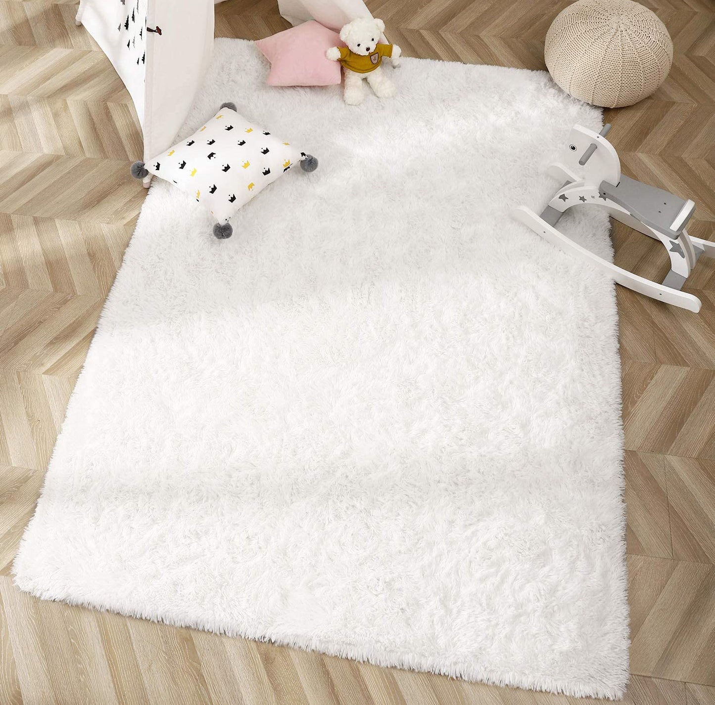 Soft Shag Rug Carpet Mat (Cream White, 160 x 120)