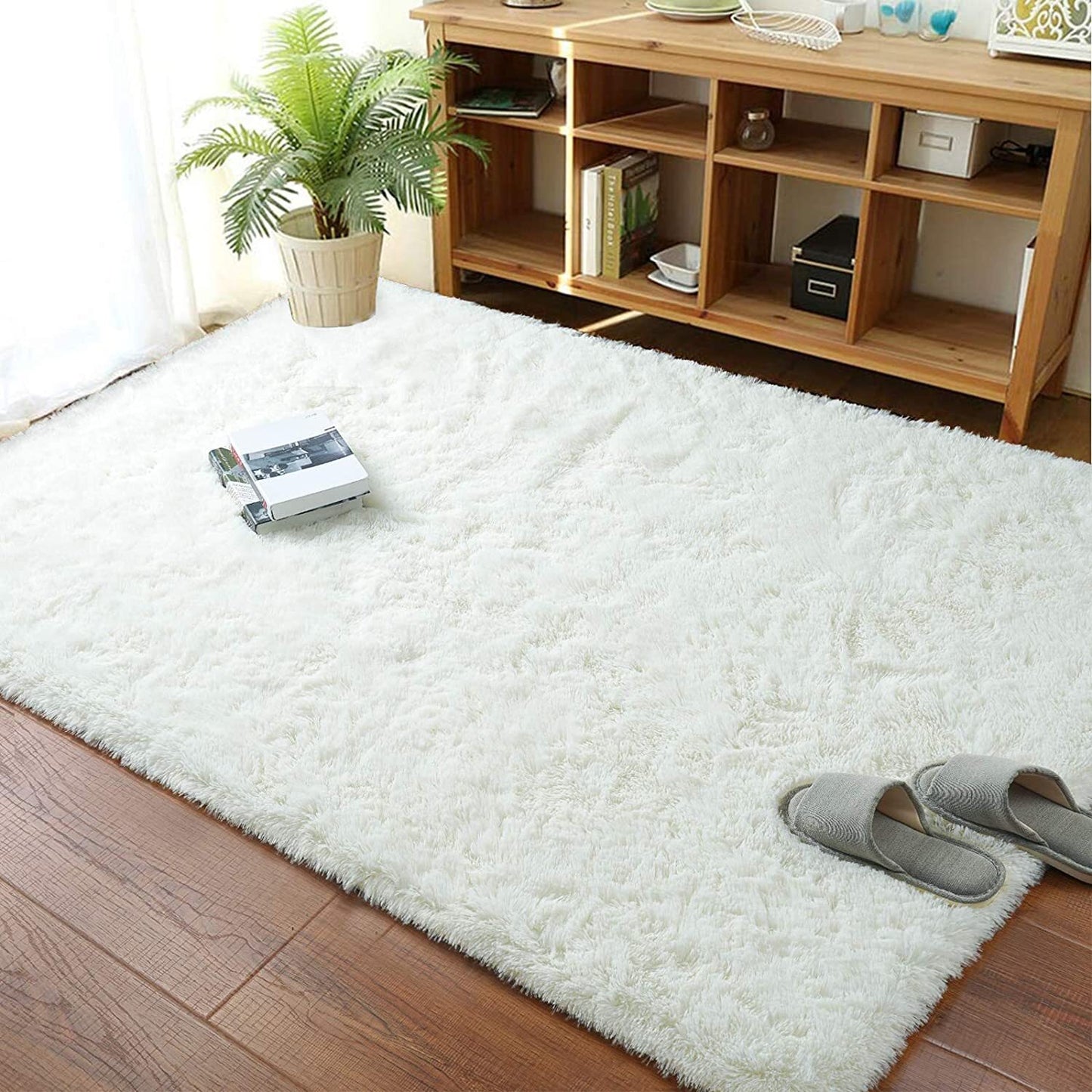 Soft Shag Rug Carpet Mat (Cream White, 160 x 120)