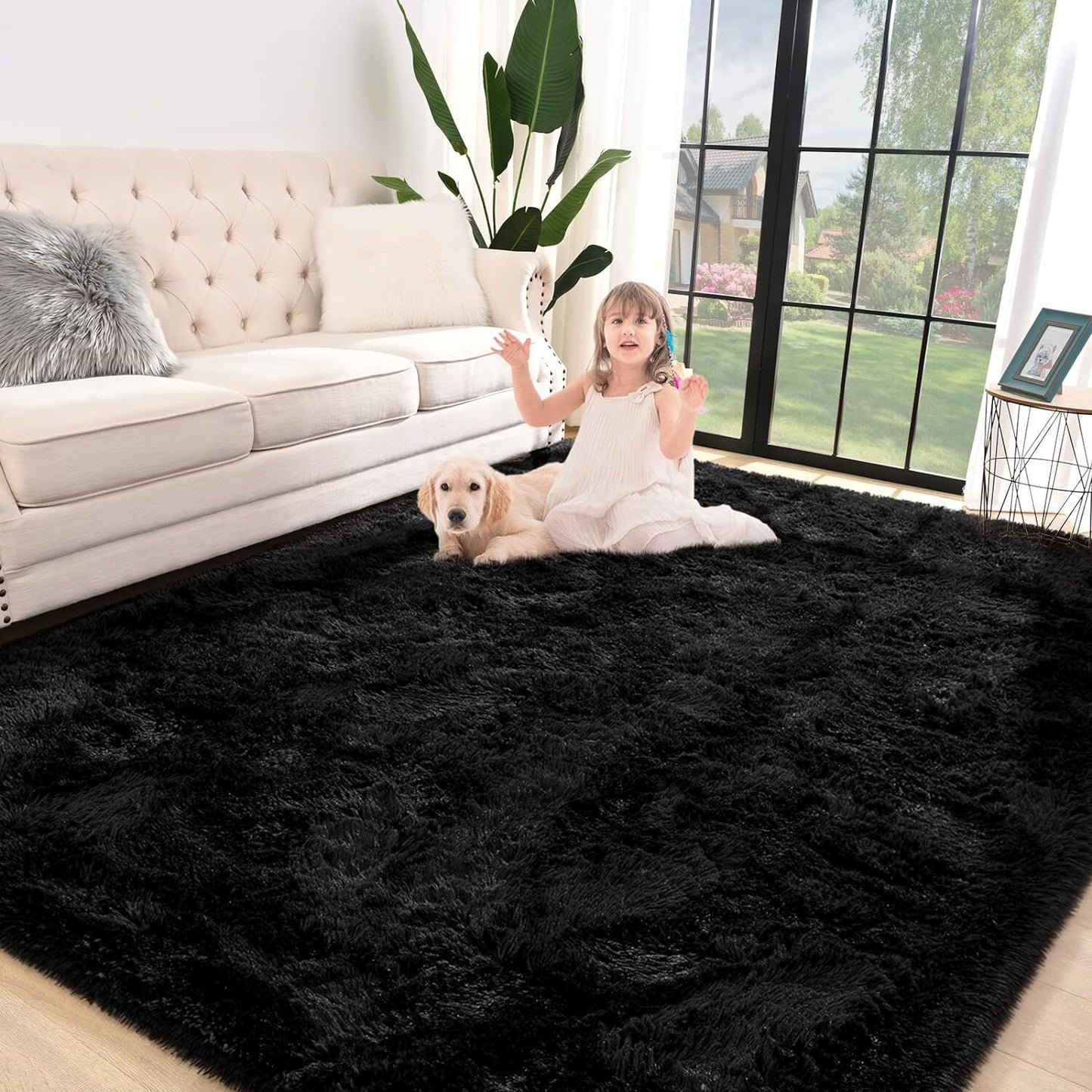 4m Extra Large Soft Shag Rug Carpet Mat (Black, 400 x 200)