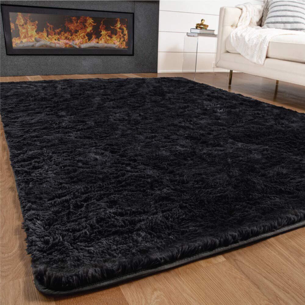 4m Extra Large Soft Shag Rug Carpet Mat (Black, 400 x 200)