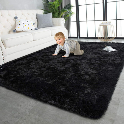 4m Extra Large Soft Shag Rug Carpet Mat (Black, 400 x 200)