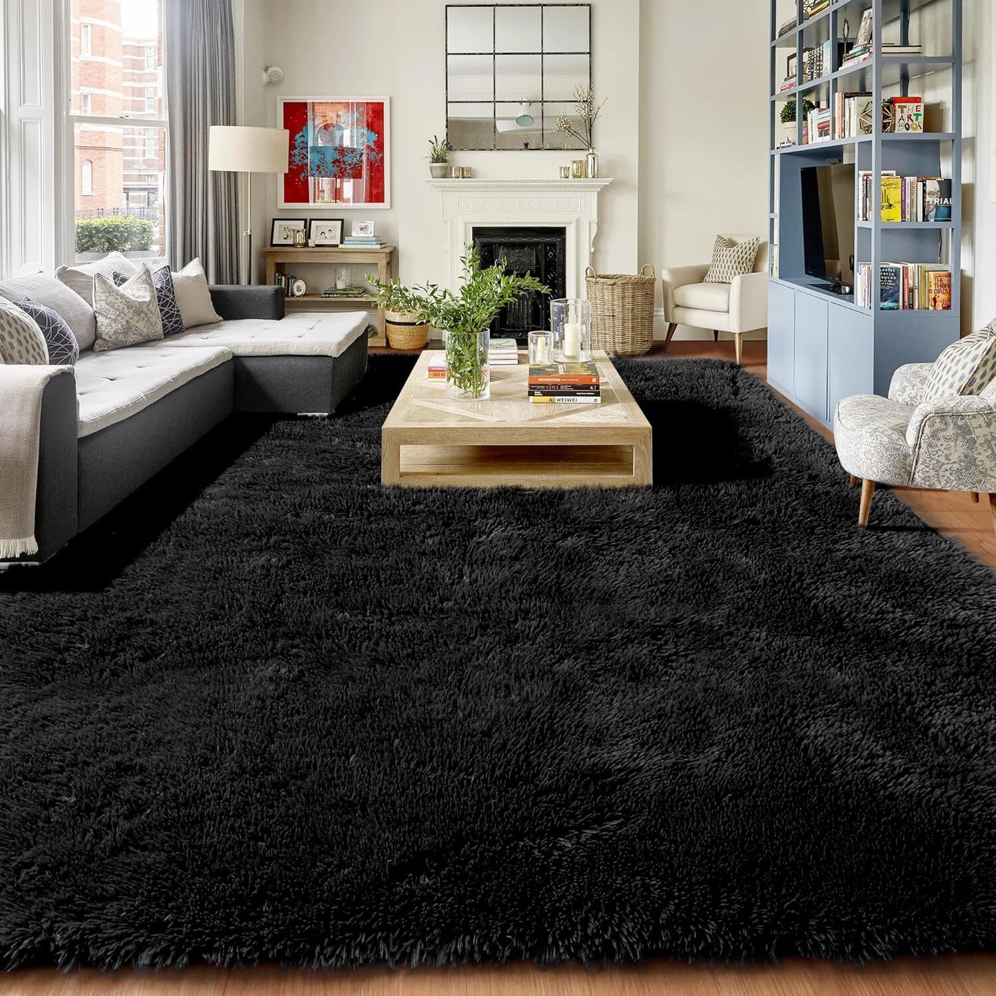 4m Extra Large Soft Shag Rug Carpet Mat (Black, 400 x 200)