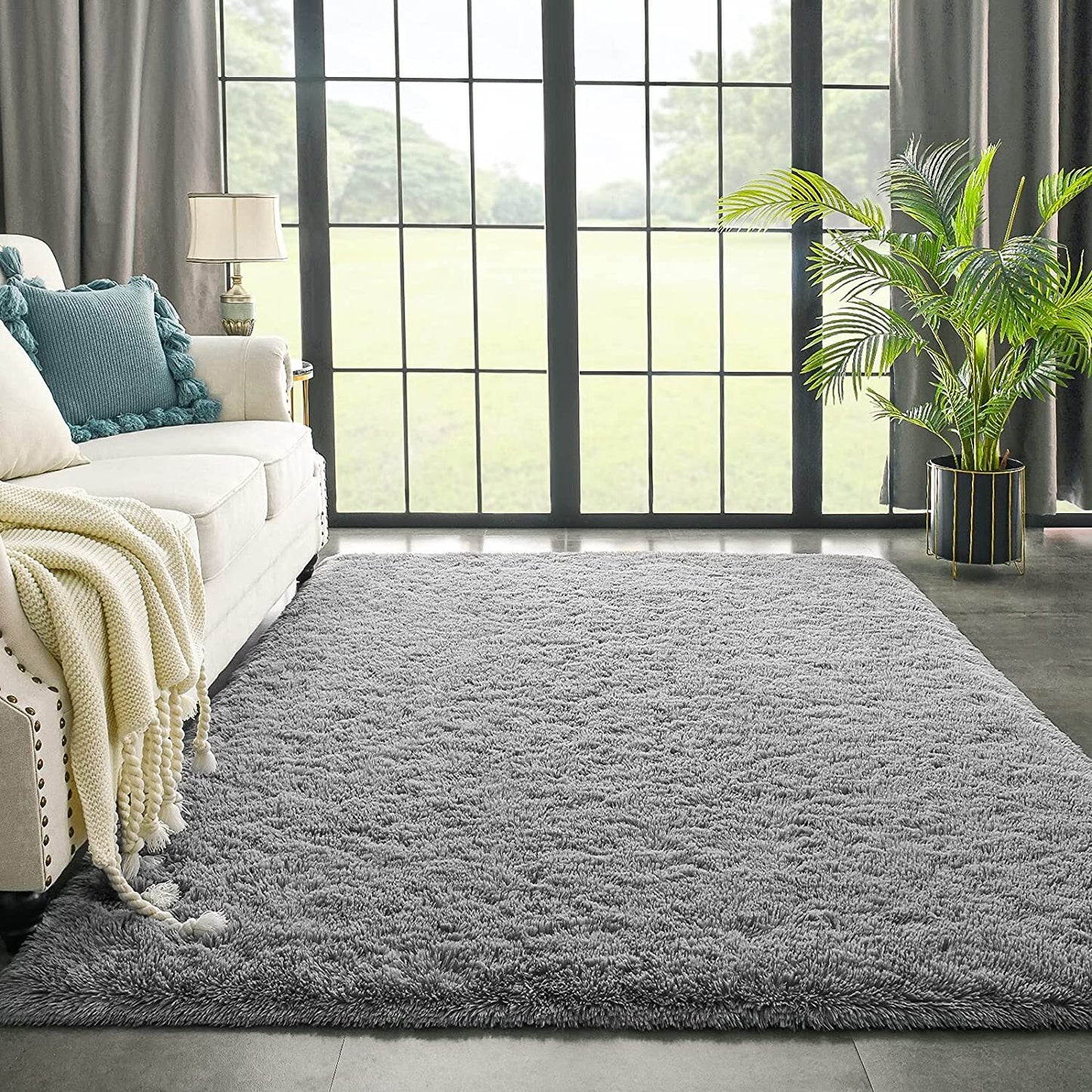 4m Extra Large Soft Shag Rug Carpet Mat (Grey, 400 x 200)