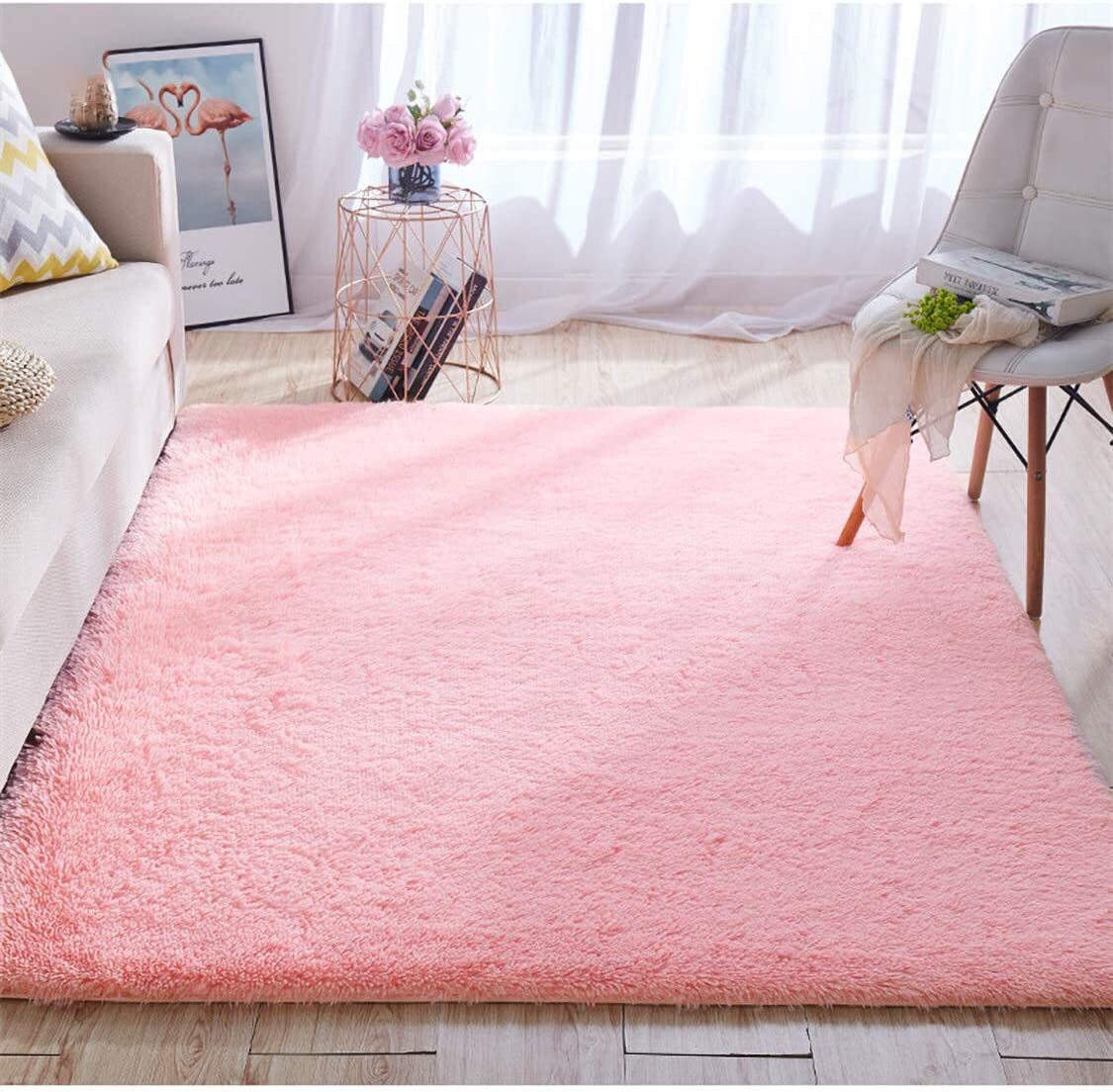 4m Extra Large Soft Shag Rug Carpet Mat (Pink, 400 x 200)