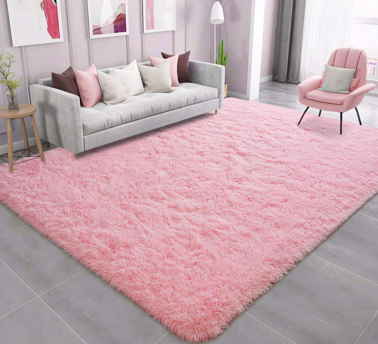 4m Extra Large Soft Shag Rug Carpet Mat (Pink, 400 x 200)