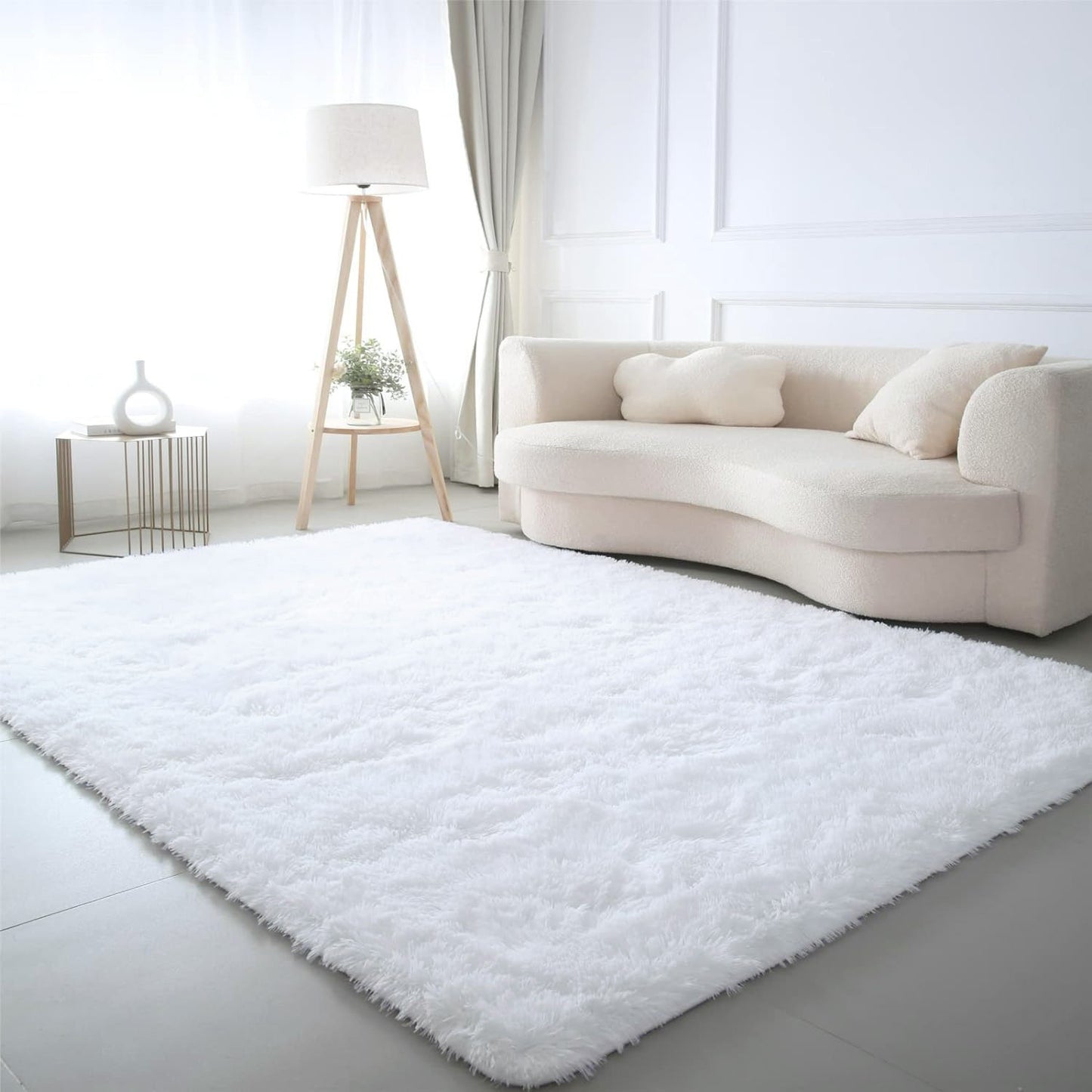 4m Extra Large Soft Shag Rug Carpet Mat (White, 400 x 200)