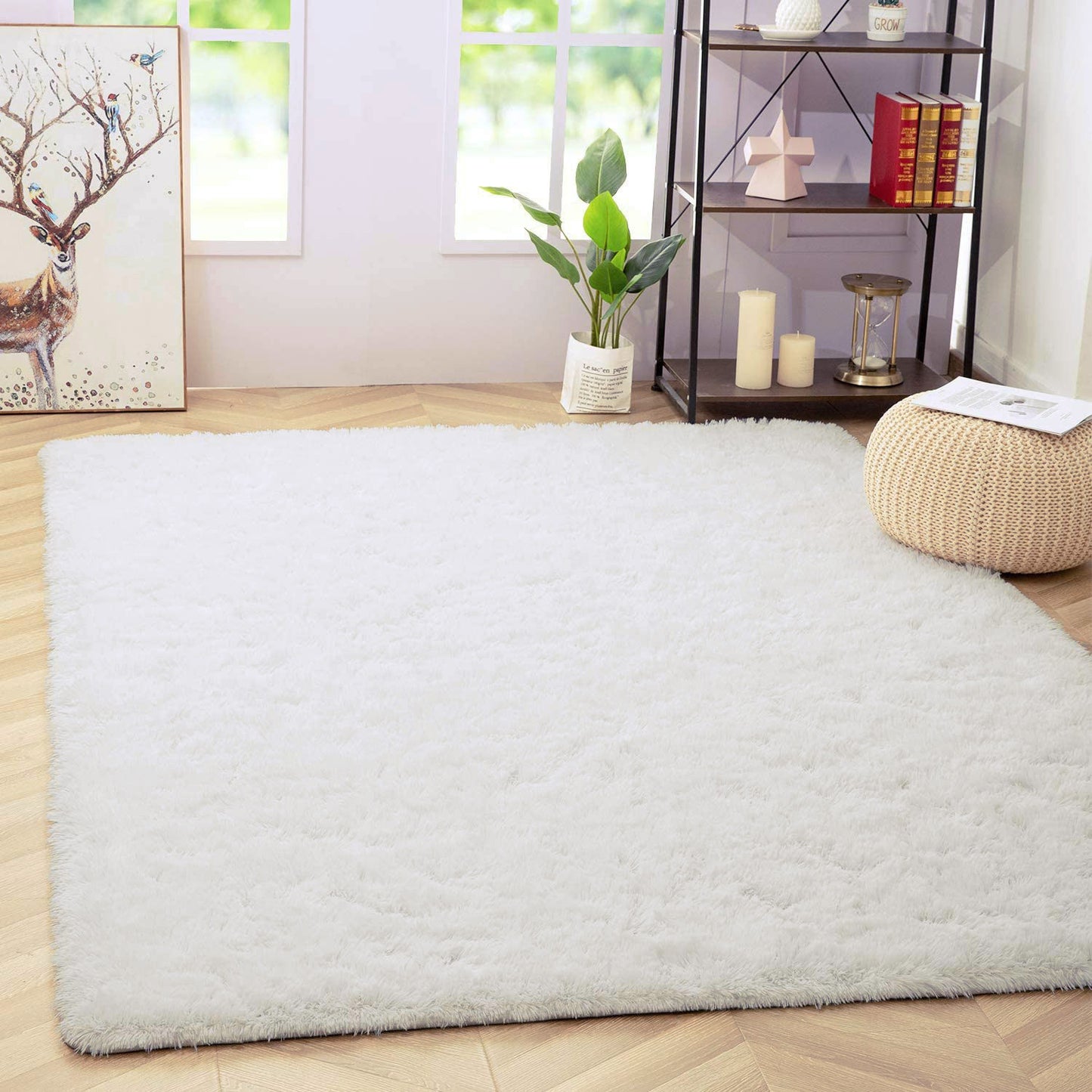 4m Extra Large Soft Shag Rug Carpet Mat (Cream White, 400 x 200)