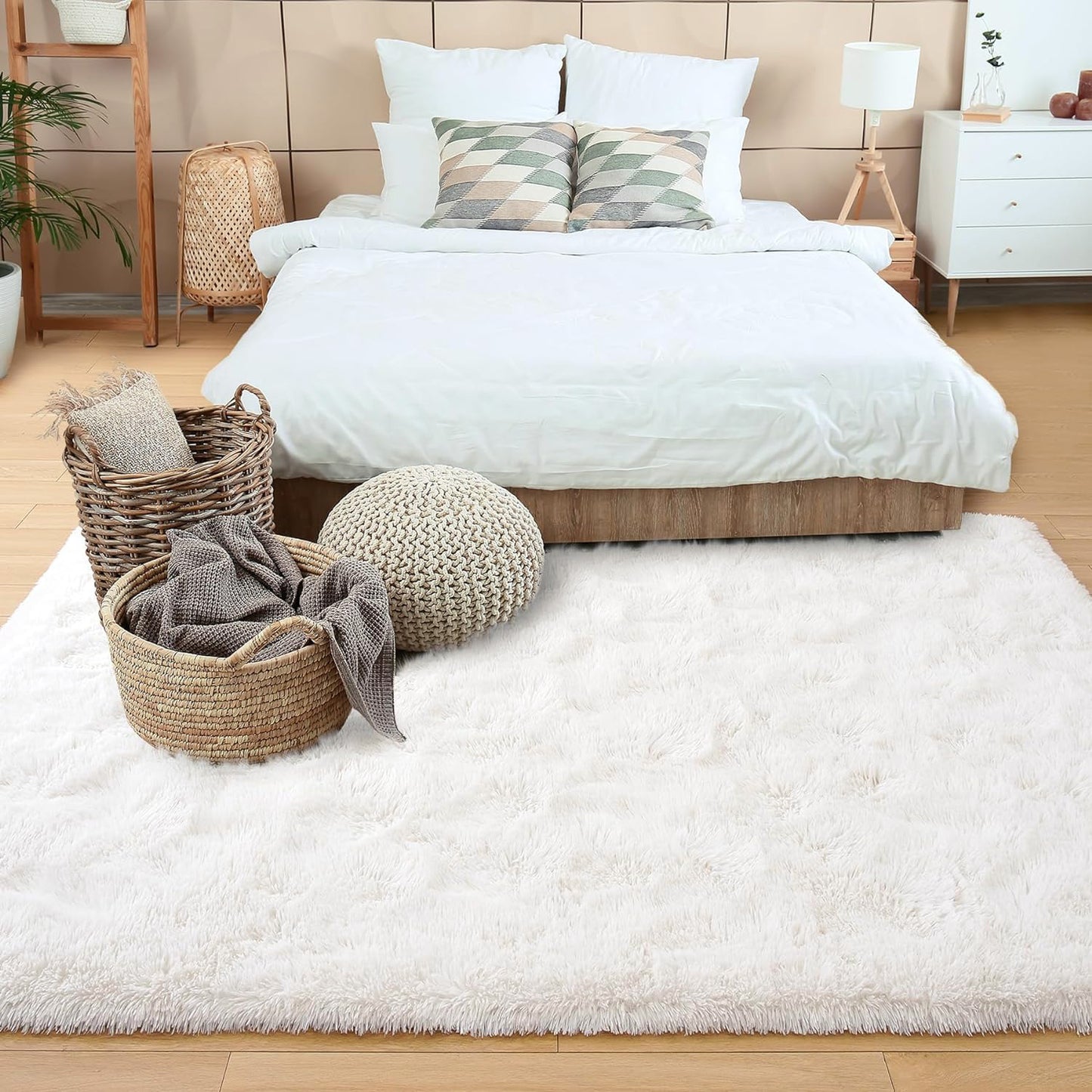 4m Extra Large Soft Shag Rug Carpet Mat (Cream White, 400 x 200)