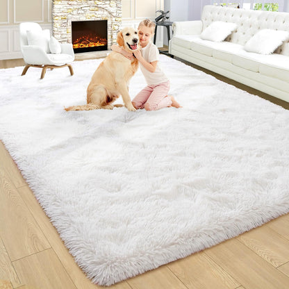 4m Extra Large Soft Shag Rug Carpet Mat (Cream White, 400 x 200)