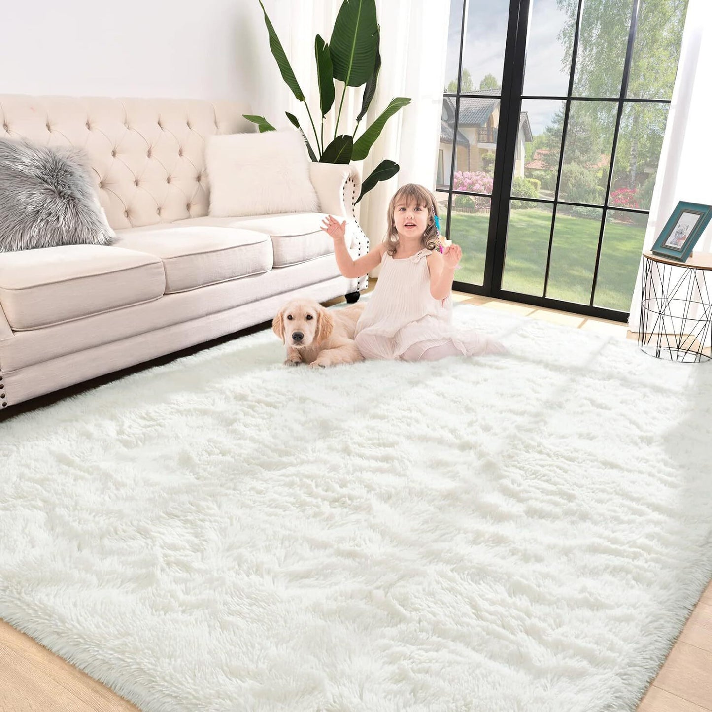 4m Extra Large Soft Shag Rug Carpet Mat (Cream White, 400 x 200)