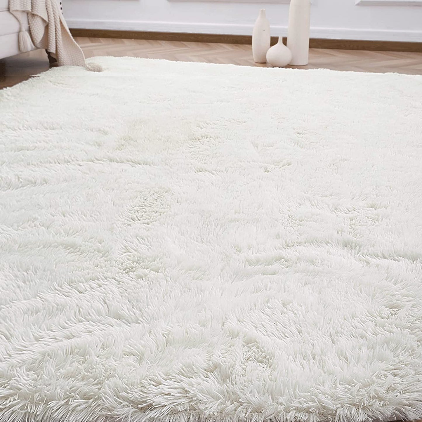 4m Extra Large Soft Shag Rug Carpet Mat (Cream White, 400 x 200)