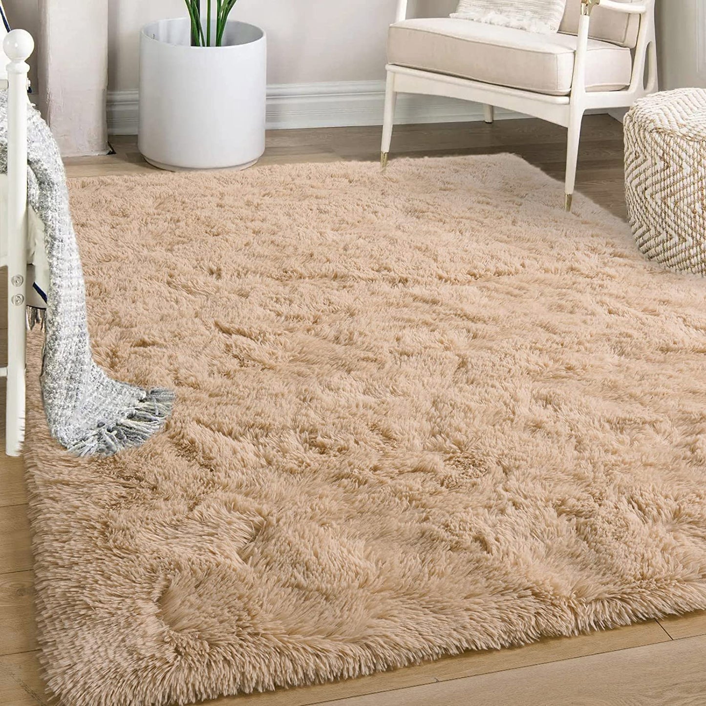 XL Extra Large Soft Shag Rug Carpet Mat (Beige, 300 x 200)